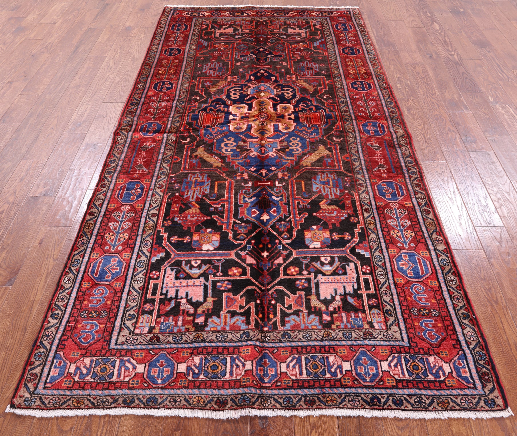 Black New Authentic Persian Nahavand Hand Knotted Rug - 4' 11" X 9' 9" - Golden Nile