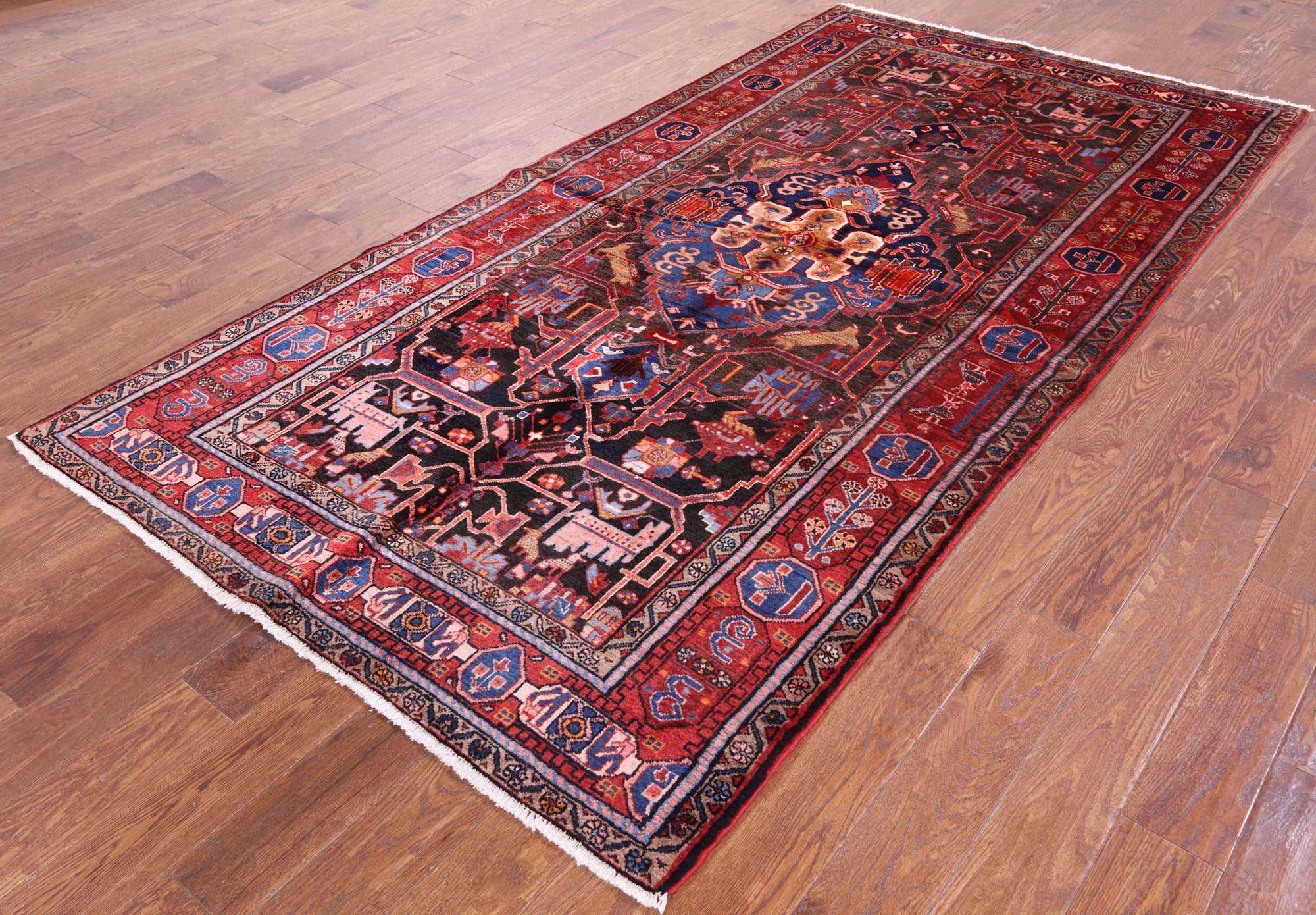 Black New Authentic Persian Nahavand Hand Knotted Rug - 4' 11" X 9' 9" - Golden Nile