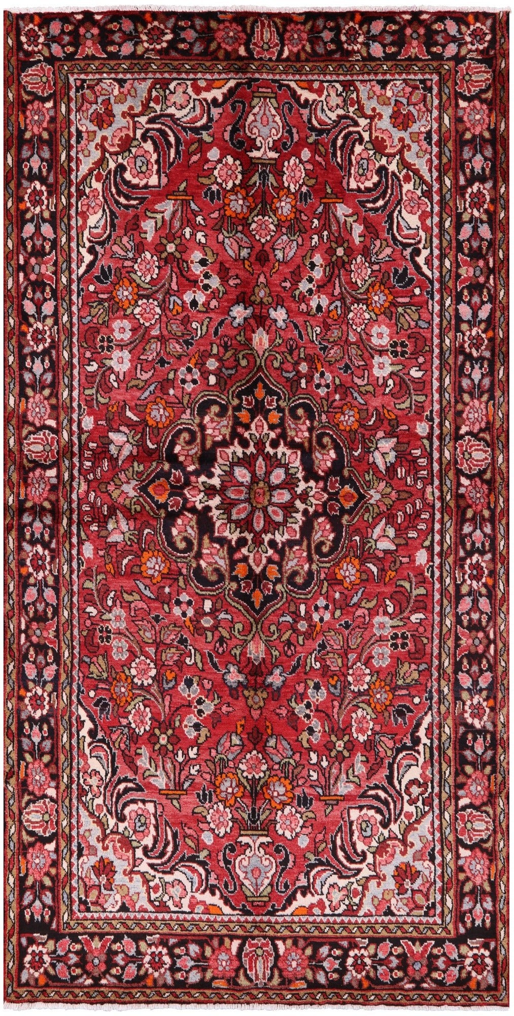 Red New Authentic Persian Nahavand Handmade Rug - 5' 2" X 9' 6" - Golden Nile