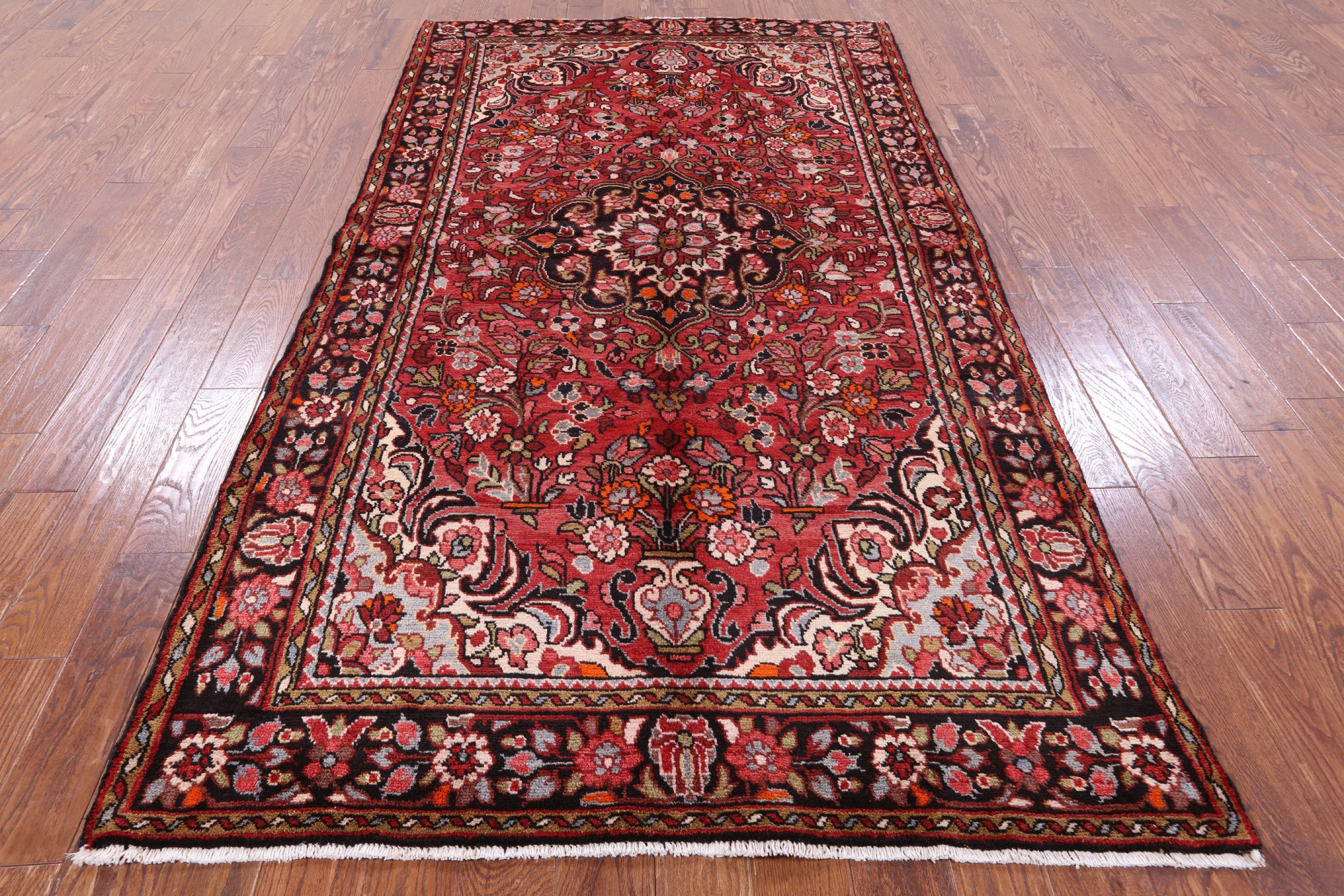 Red New Authentic Persian Nahavand Handmade Rug - 5' 2" X 9' 6" - Golden Nile