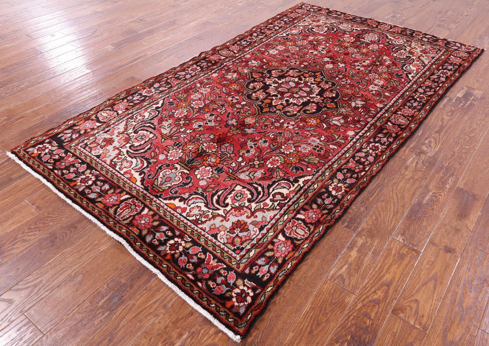 Red New Authentic Persian Nahavand Handmade Rug - 5' 2" X 9' 6" - Golden Nile