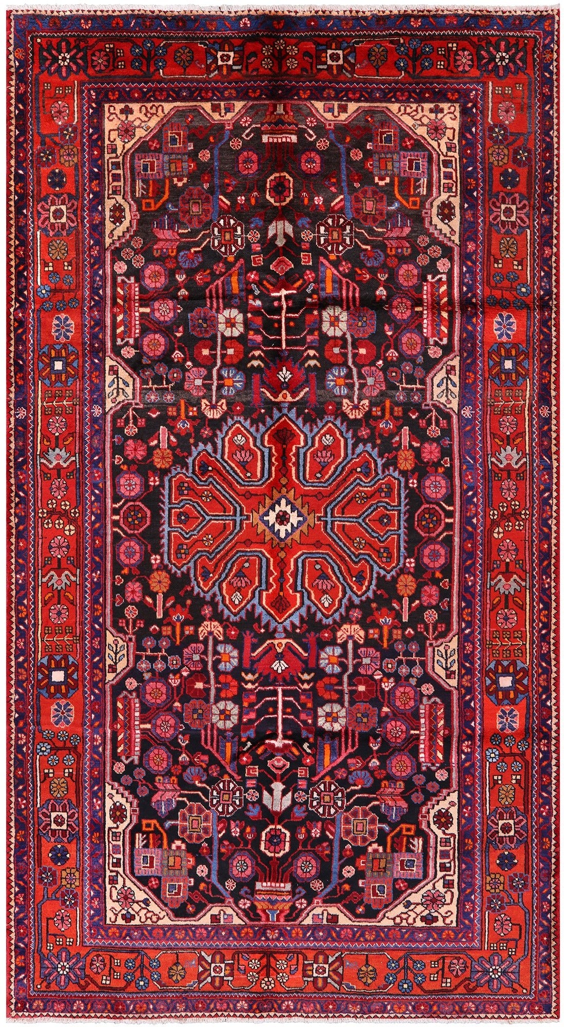 Black New Persian Nahavand Hand Knotted Rug - 5' 9" X 10' 6" - Golden Nile