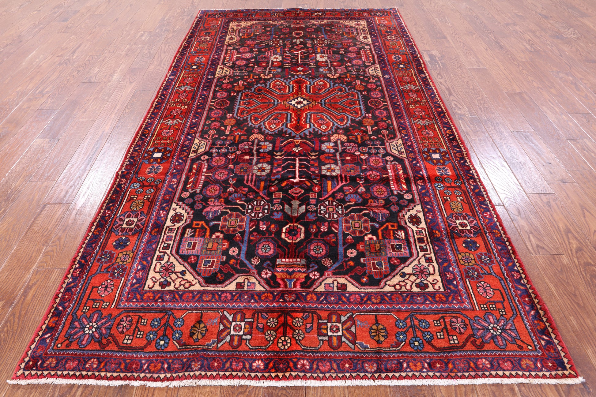 Black New Persian Nahavand Hand Knotted Rug - 5' 9" X 10' 6" - Golden Nile