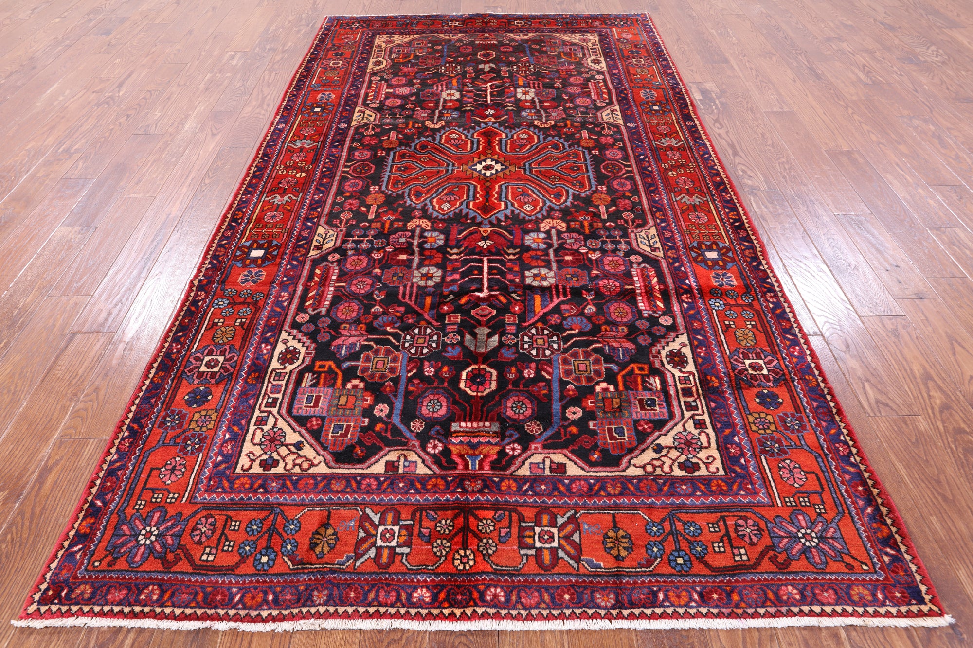 Black New Persian Nahavand Hand Knotted Rug - 5' 9" X 10' 6" - Golden Nile