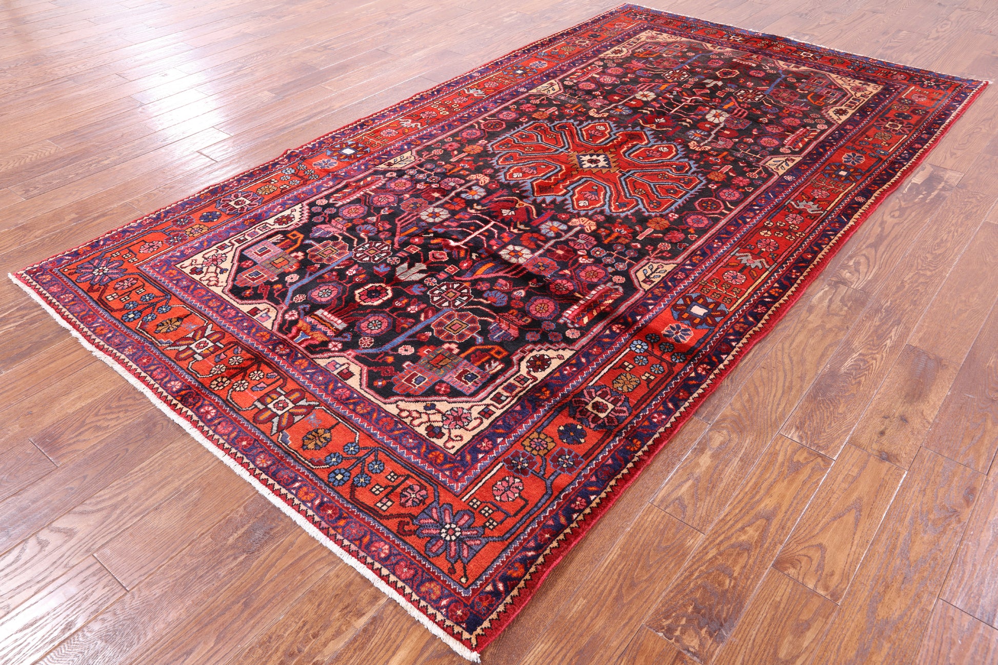Black New Persian Nahavand Hand Knotted Rug - 5' 9" X 10' 6" - Golden Nile
