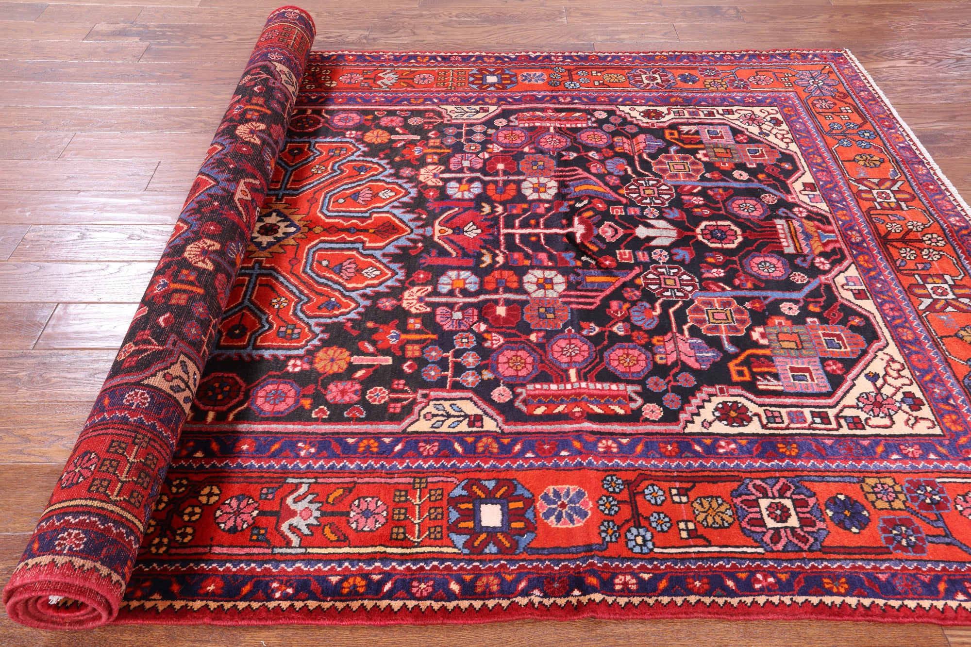 Black New Persian Nahavand Hand Knotted Rug - 5' 9" X 10' 6" - Golden Nile