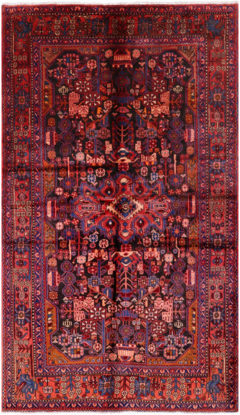 Black New Authentic Persian Nahavand Hand Knotted Rug - 5' 7" X 9' 9" - Golden Nile