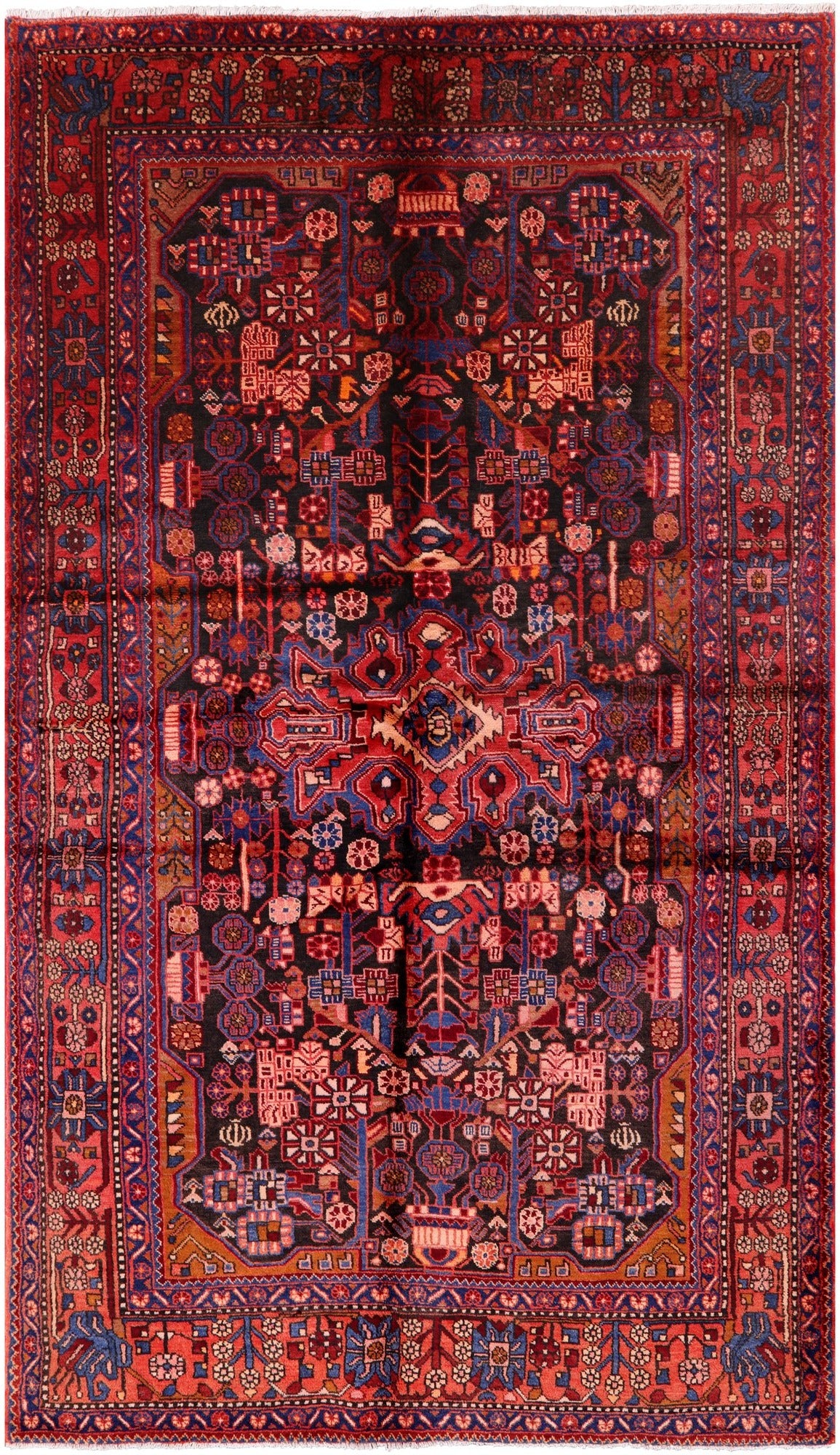 Black New Authentic Persian Nahavand Hand Knotted Rug - 5' 7" X 9' 9" - Golden Nile