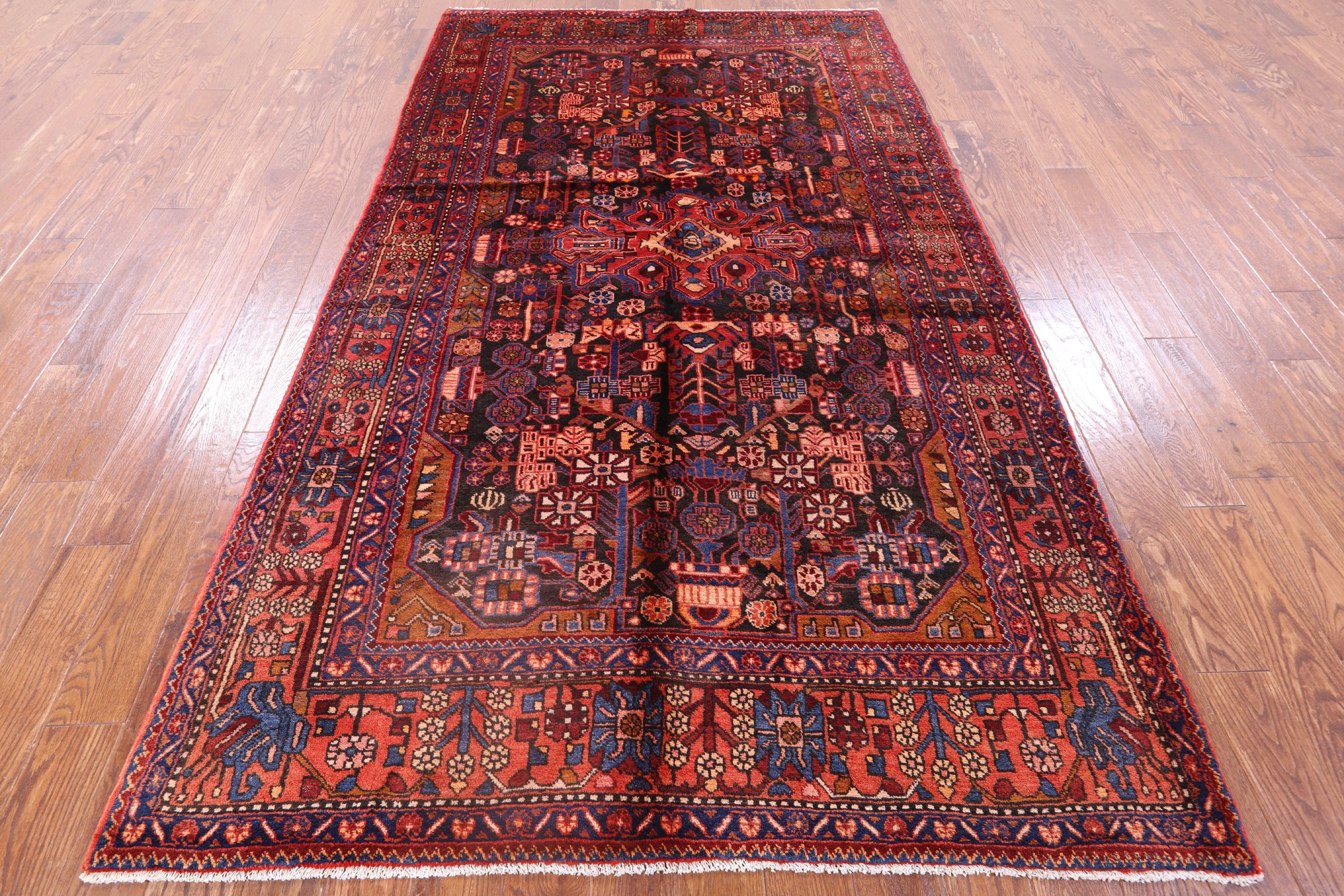 Black New Authentic Persian Nahavand Hand Knotted Rug - 5' 7" X 9' 9" - Golden Nile