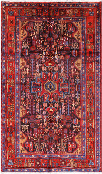 Black New Authentic Persian Nahavand Hnad Knotted Rug - 5' 4" X 9' 1" - Golden Nile