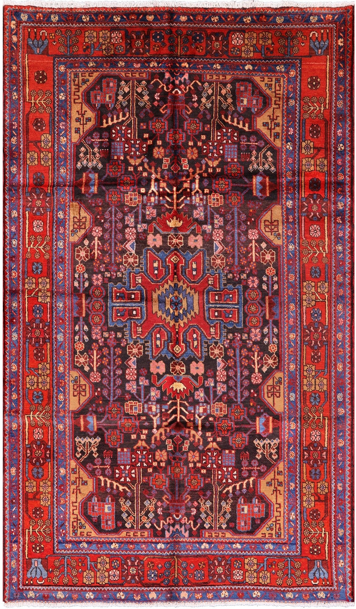 Black New Authentic Persian Nahavand Hnad Knotted Rug - 5' 4" X 9' 1" - Golden Nile