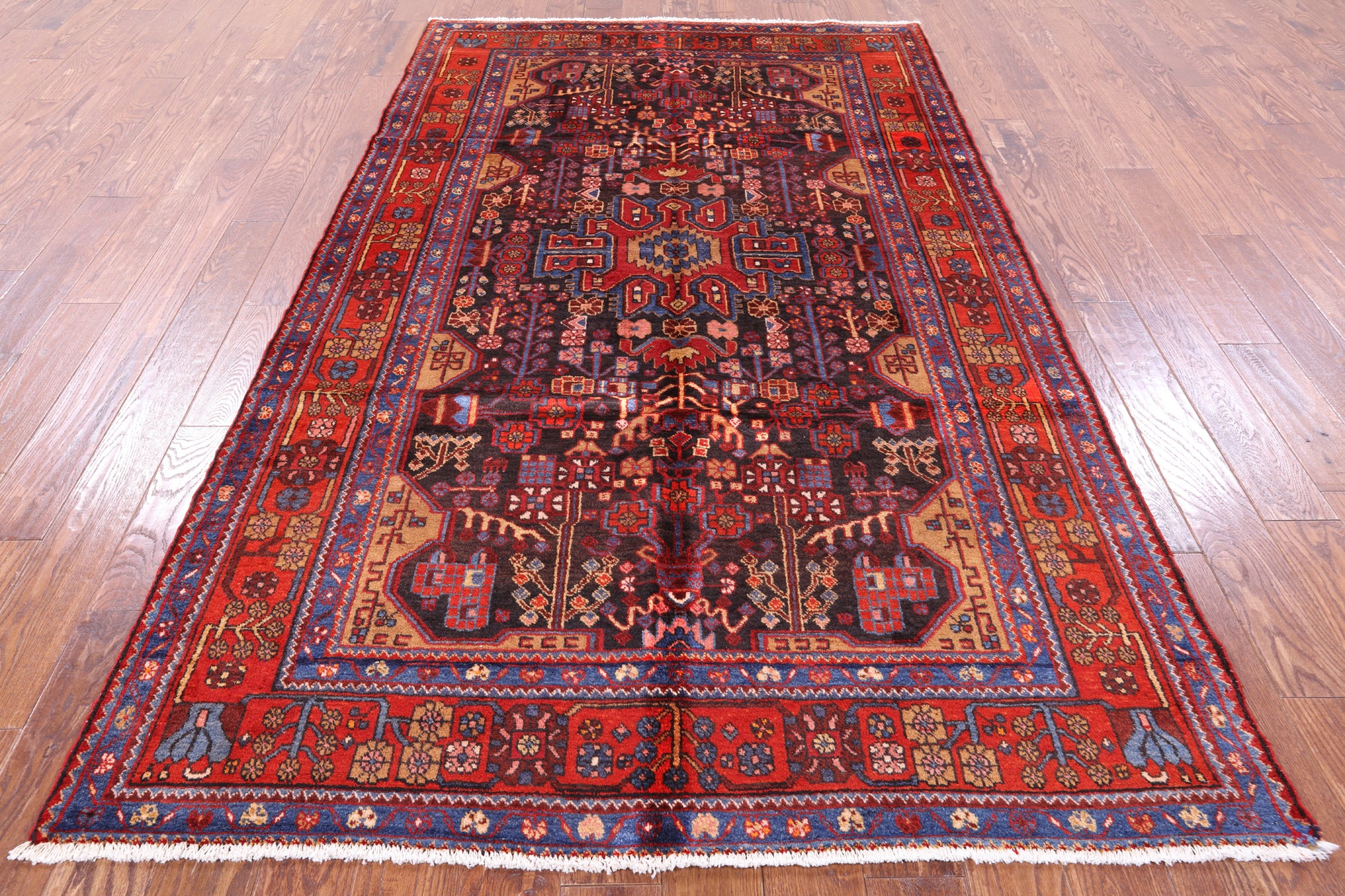 Black New Authentic Persian Nahavand Hnad Knotted Rug - 5' 4" X 9' 1" - Golden Nile