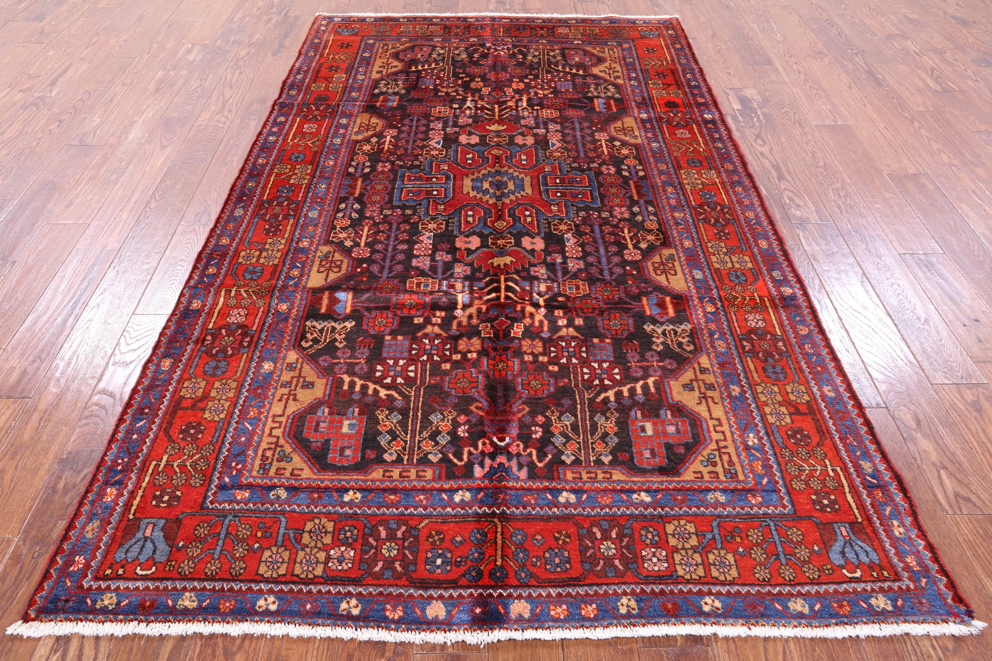 Black New Authentic Persian Nahavand Hnad Knotted Rug - 5' 4" X 9' 1" - Golden Nile