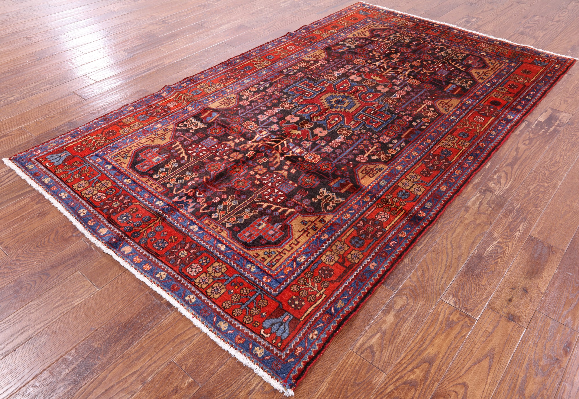 Black New Authentic Persian Nahavand Hnad Knotted Rug - 5' 4" X 9' 1" - Golden Nile