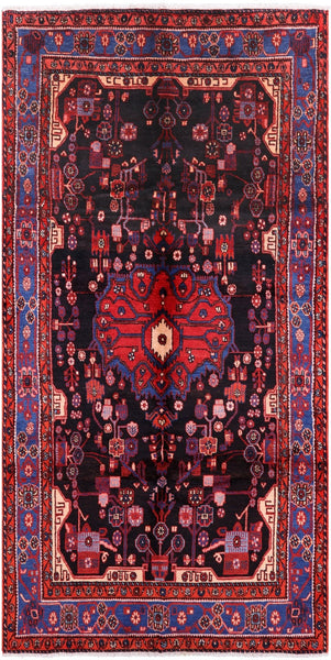 Black New Authentic Persian Nahavand Hand Knotted Rug - 4' 11" X 10' 0" - Golden Nile