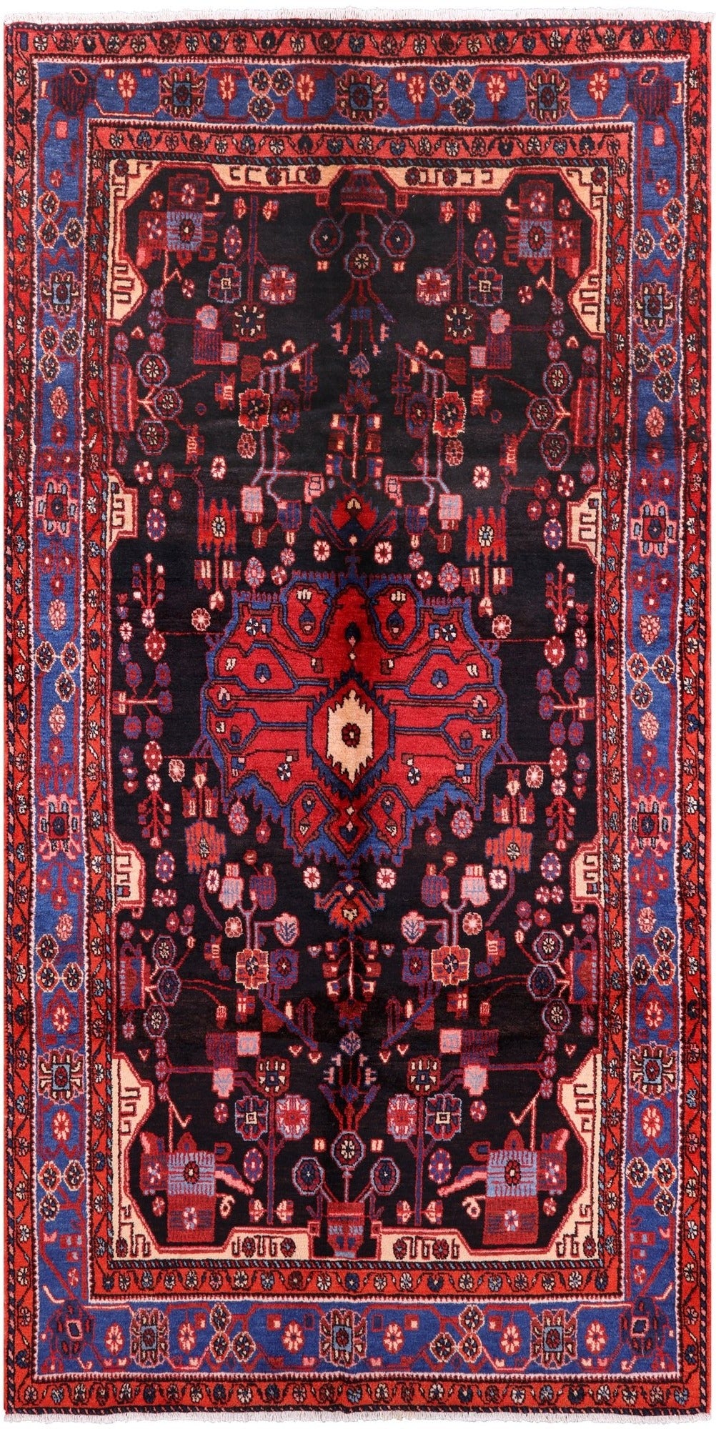 Black New Authentic Persian Nahavand Hand Knotted Rug - 4' 11" X 10' 0" - Golden Nile