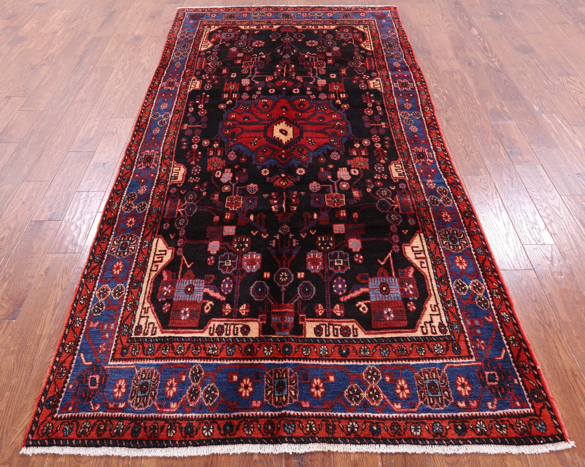 Black New Authentic Persian Nahavand Hand Knotted Rug - 4' 11" X 10' 0" - Golden Nile
