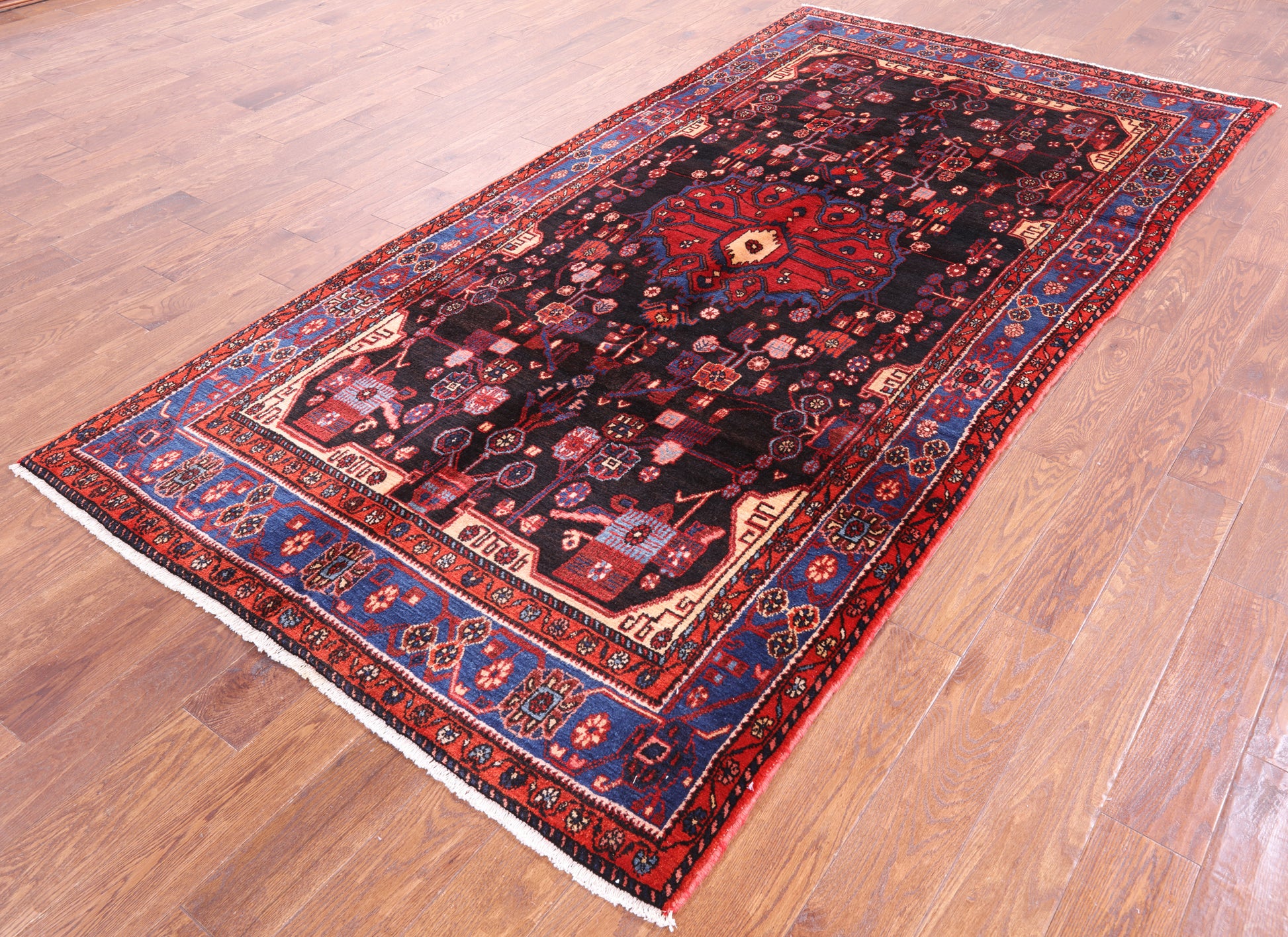 Black New Authentic Persian Nahavand Hand Knotted Rug - 4' 11" X 10' 0" - Golden Nile