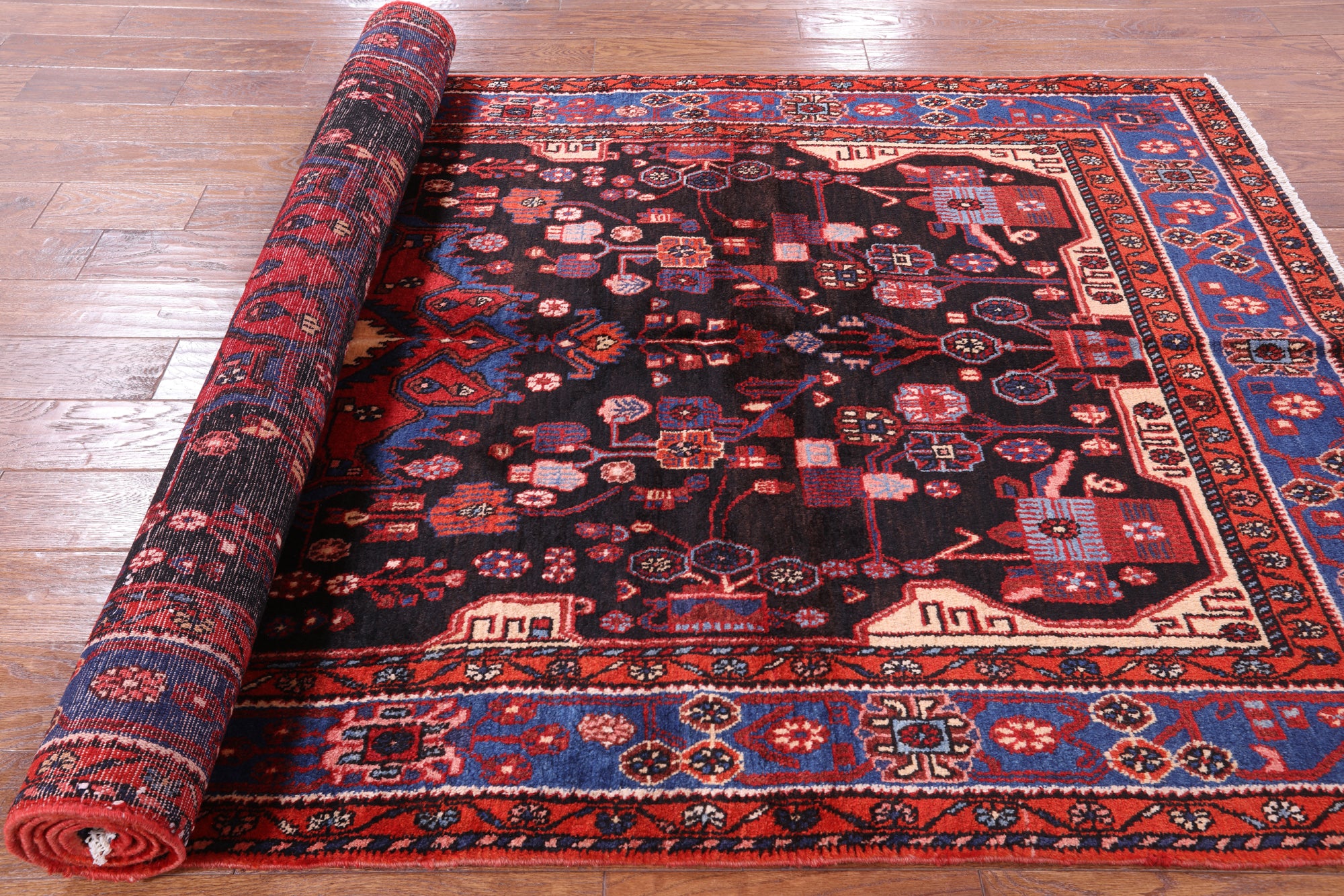 Black New Authentic Persian Nahavand Hand Knotted Rug - 4' 11" X 10' 0" - Golden Nile