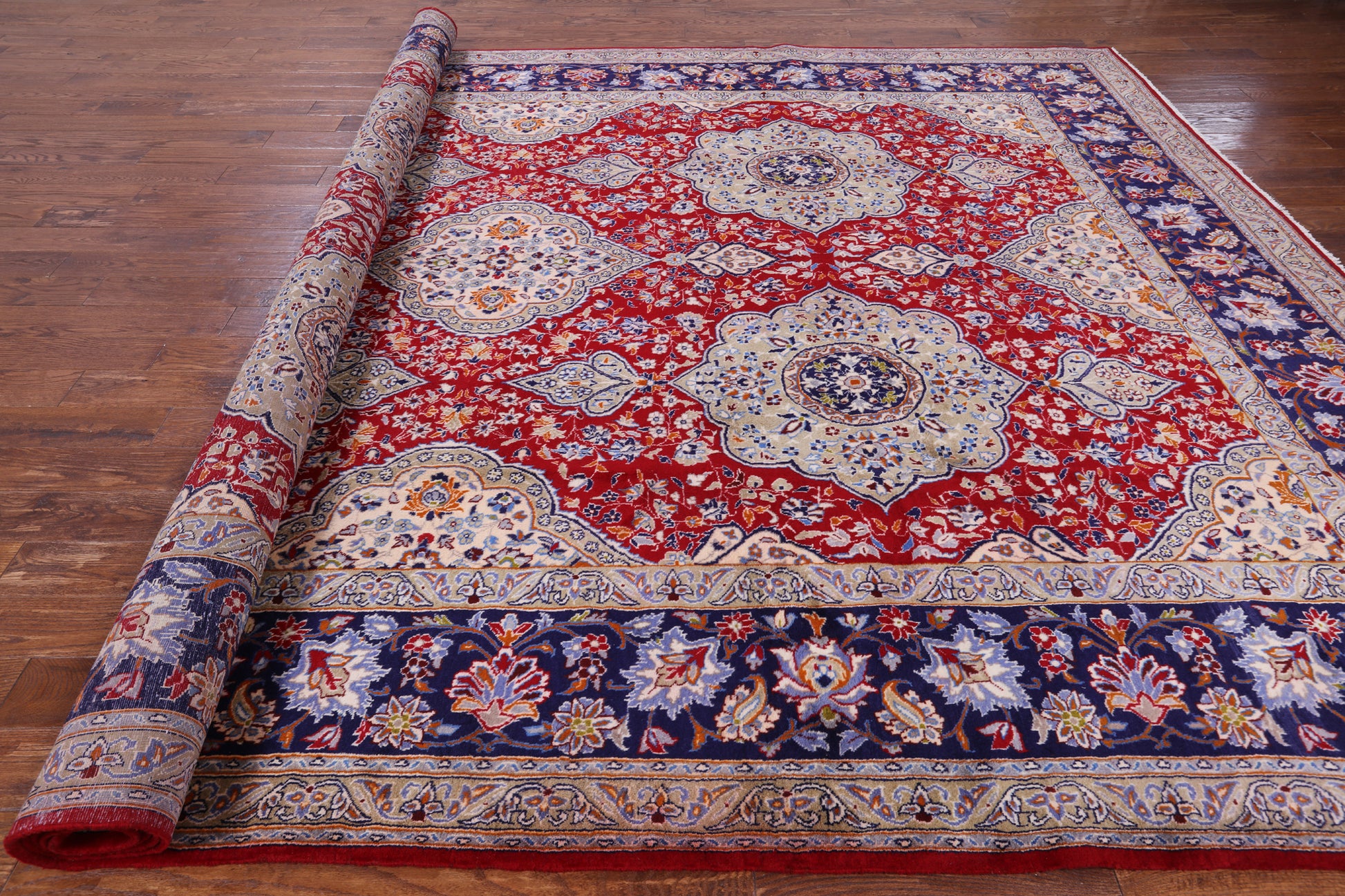 Red New Authentic Persian Tabriz Hand Knotted Wool Rug - 10' 4" X 14' 6" - Golden Nile