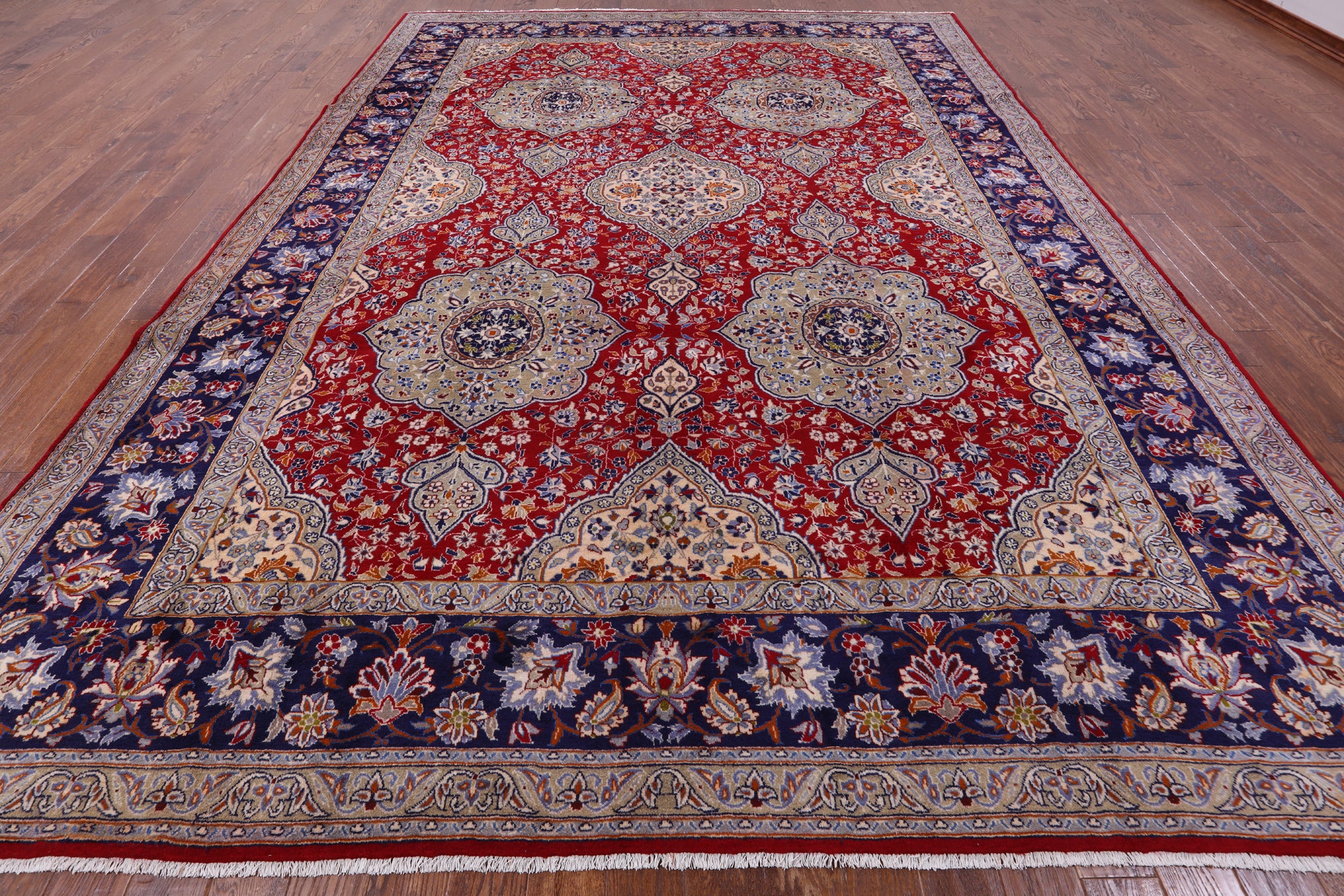 Red New Authentic Persian Tabriz Hand Knotted Wool Rug - 10' 4" X 14' 6" - Golden Nile