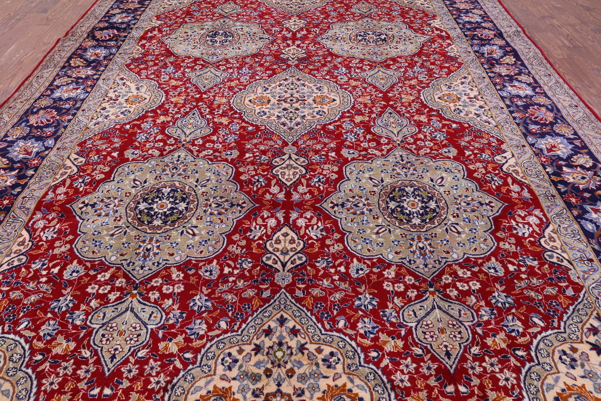 Red New Authentic Persian Tabriz Hand Knotted Wool Rug - 10' 4" X 14' 6" - Golden Nile