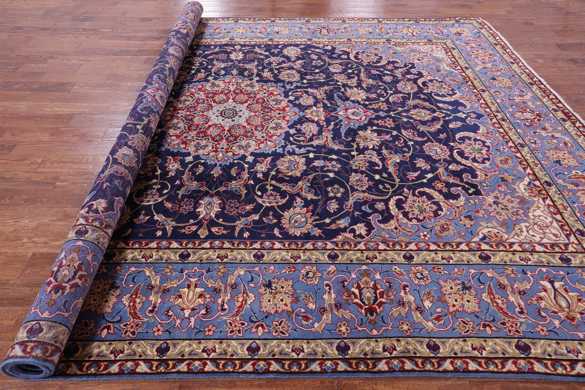 Blue New Authentic Persian Isfahan Hand Knotted Wool Rug - 10' 0" X 13' 11" - Golden Nile