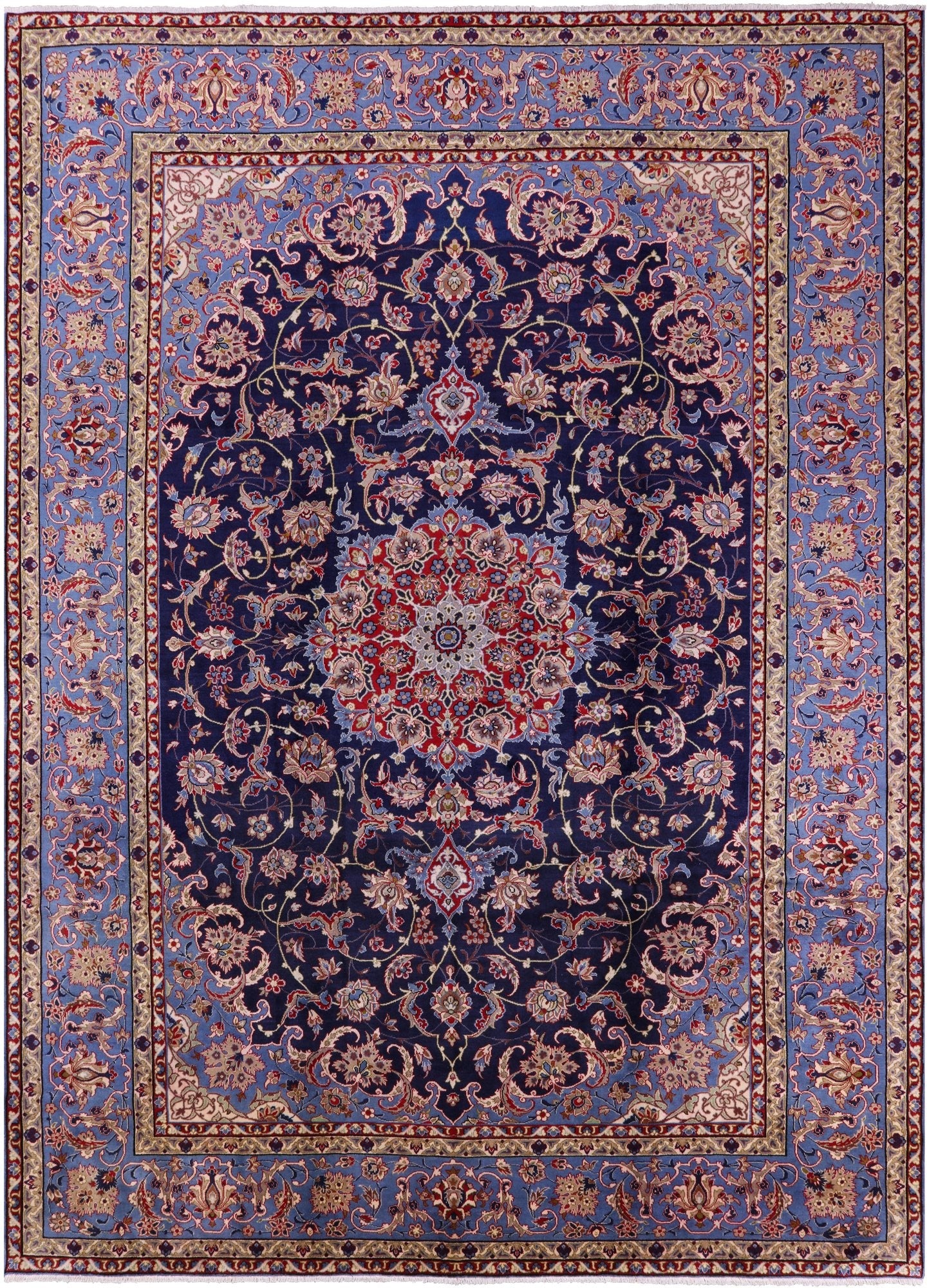 Blue New Authentic Persian Isfahan Hand Knotted Wool Rug - 10' 0" X 13' 11" - Golden Nile