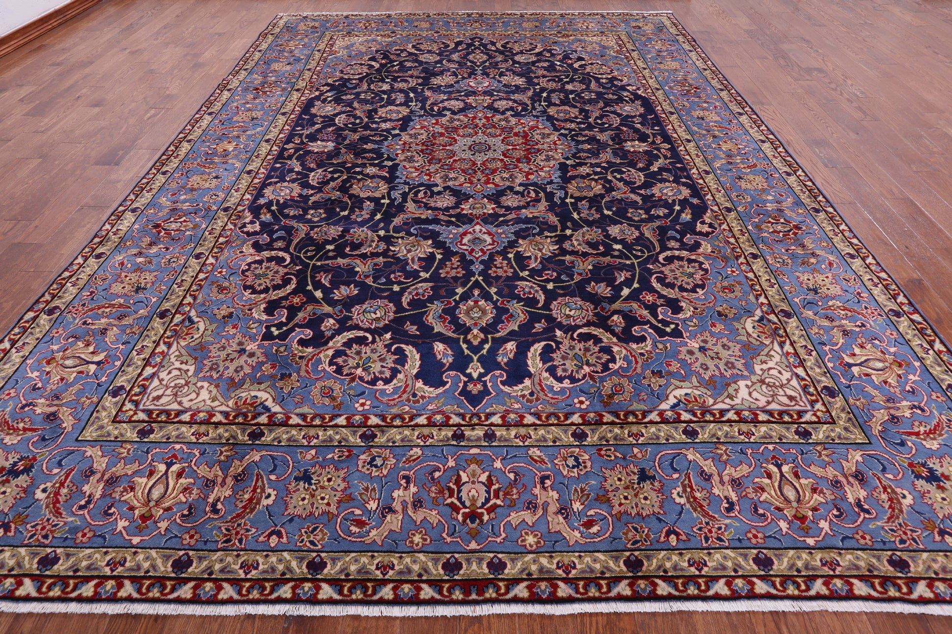 Blue New Authentic Persian Isfahan Hand Knotted Wool Rug - 10' 0" X 13' 11" - Golden Nile