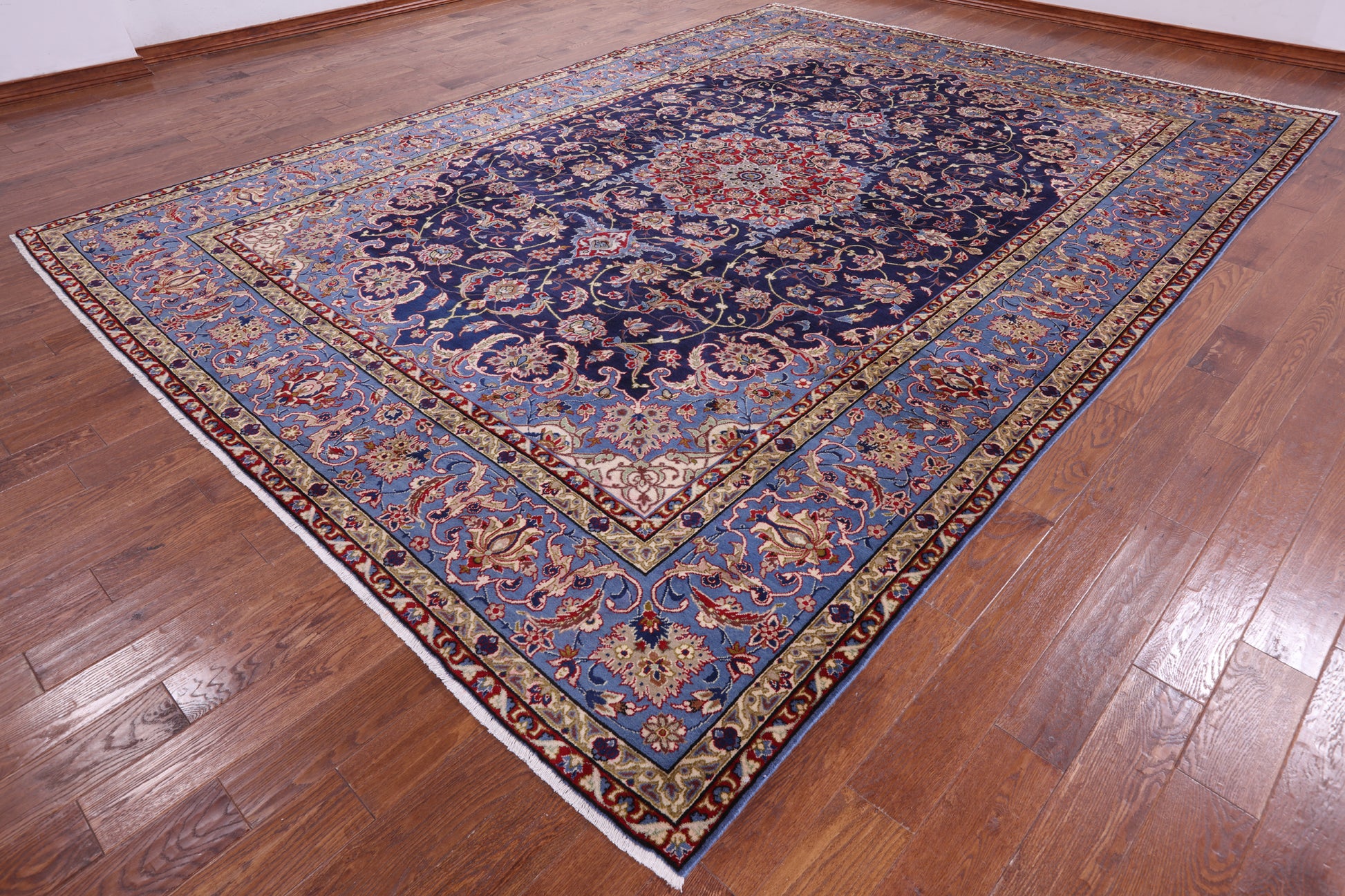 Blue New Authentic Persian Isfahan Hand Knotted Wool Rug - 10' 0" X 13' 11" - Golden Nile