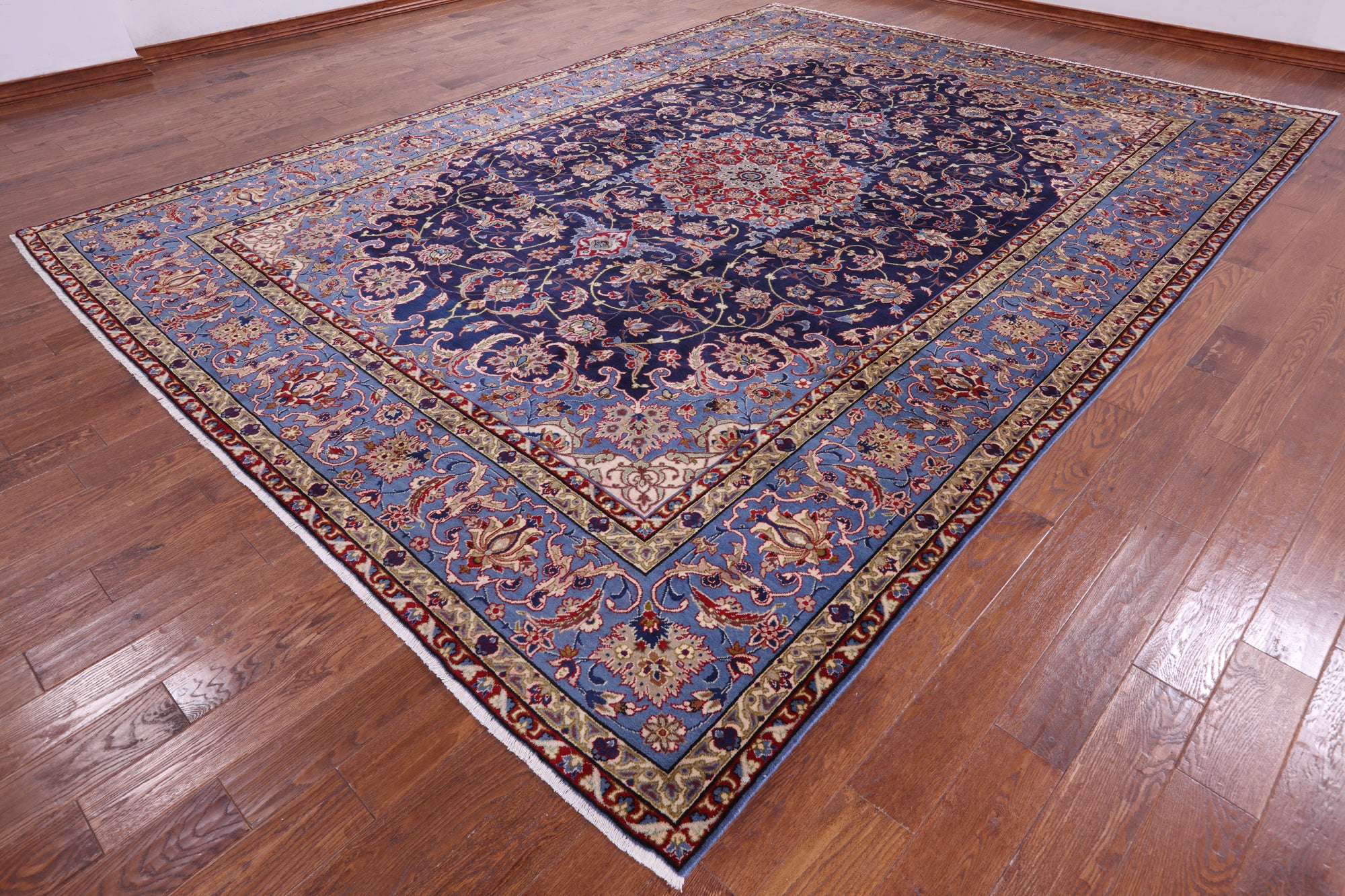 Blue New Authentic Persian Isfahan Hand Knotted Wool Rug - 10' 0" X 13' 11" - Golden Nile