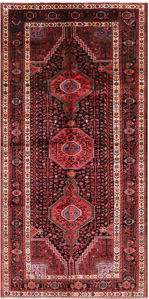 Black New Authentic Persian Hamadan Hand Knotted Rug - 5' 3" X 10' 9" - Golden Nile