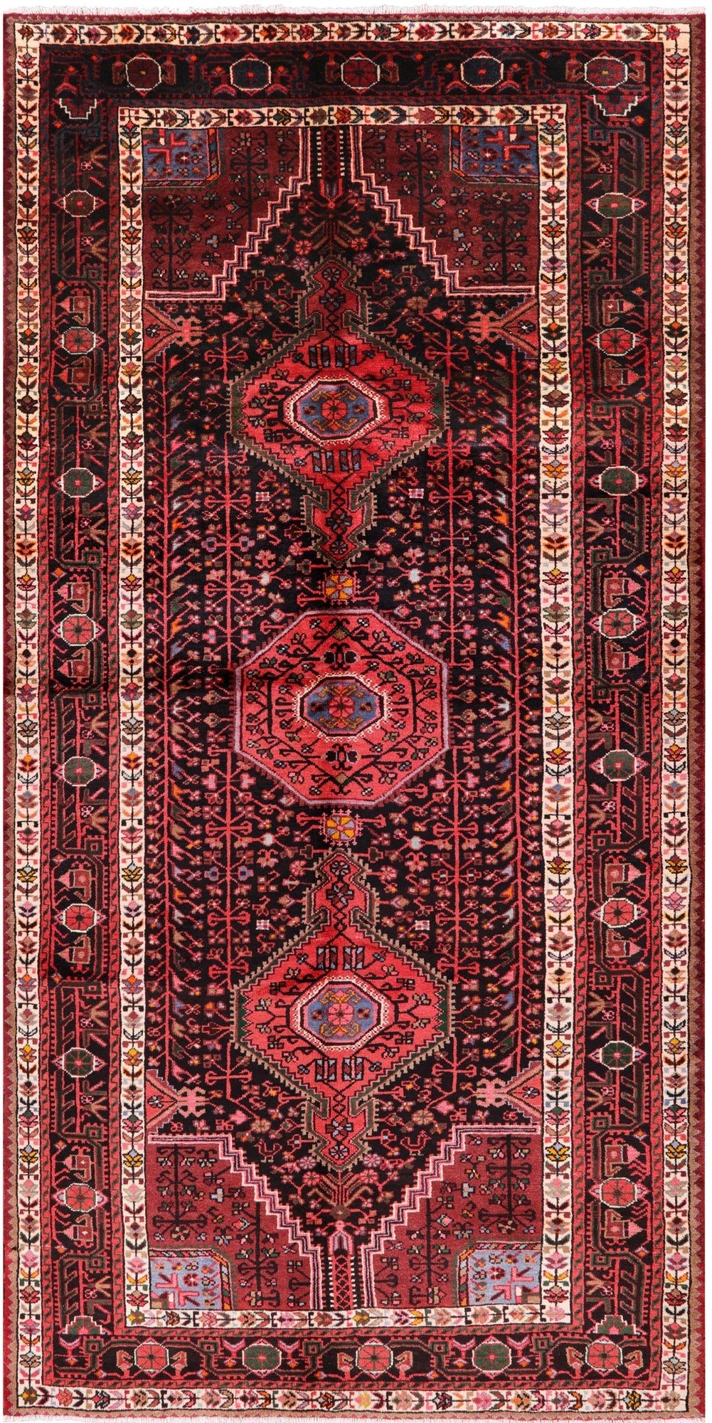 Black New Authentic Persian Hamadan Hand Knotted Rug - 5' 3" X 10' 9" - Golden Nile