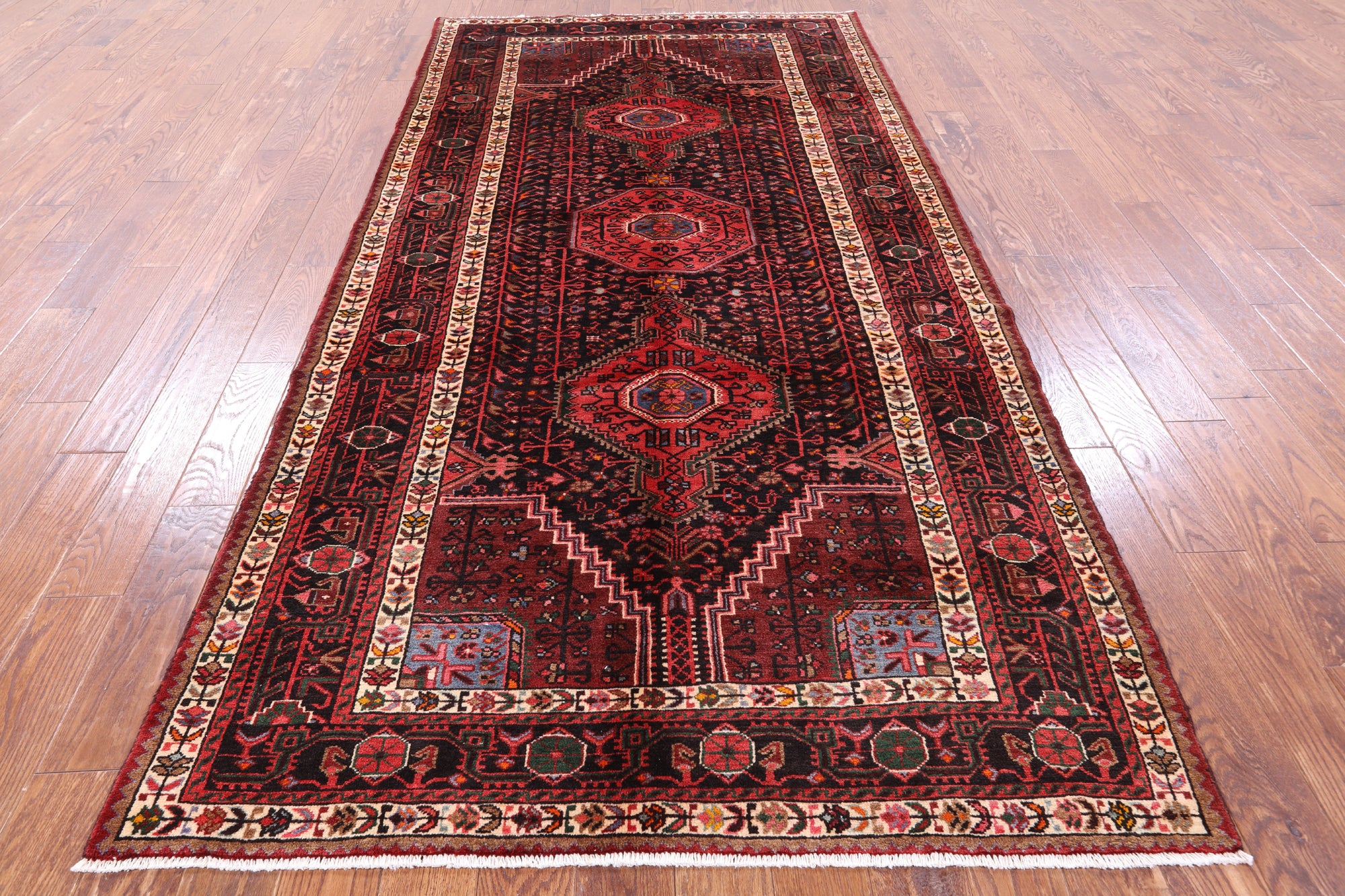 Black New Authentic Persian Hamadan Hand Knotted Rug - 5' 3" X 10' 9" - Golden Nile