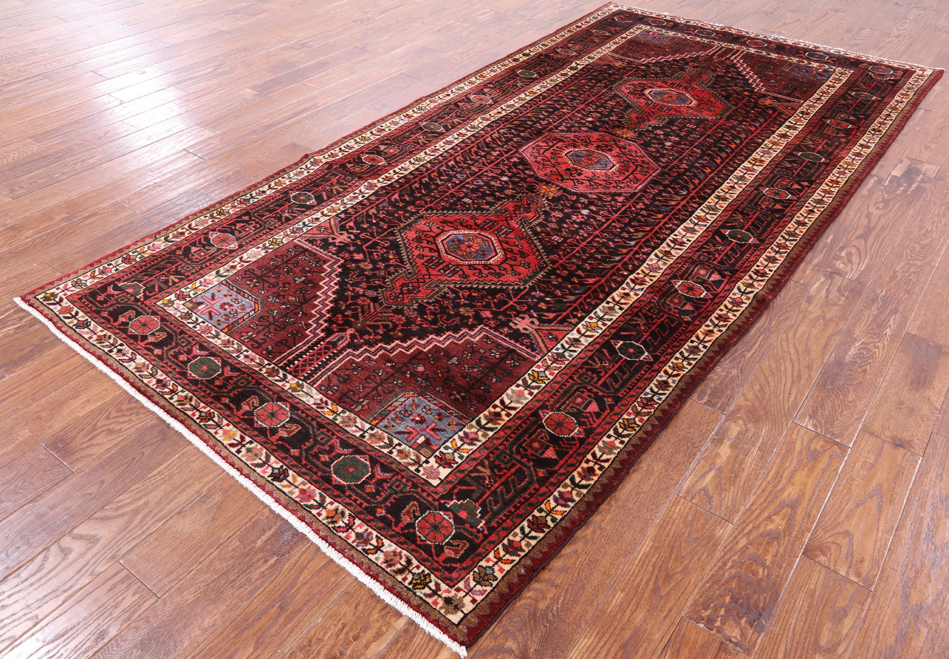 Black New Authentic Persian Hamadan Hand Knotted Rug - 5' 3" X 10' 9" - Golden Nile