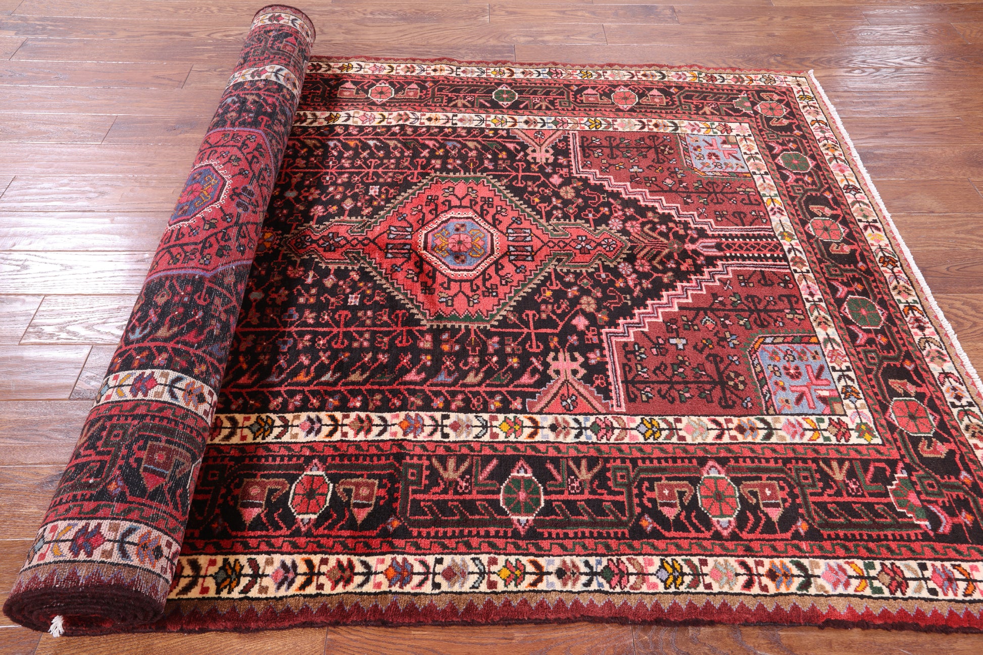 Black New Authentic Persian Hamadan Hand Knotted Rug - 5' 3" X 10' 9" - Golden Nile