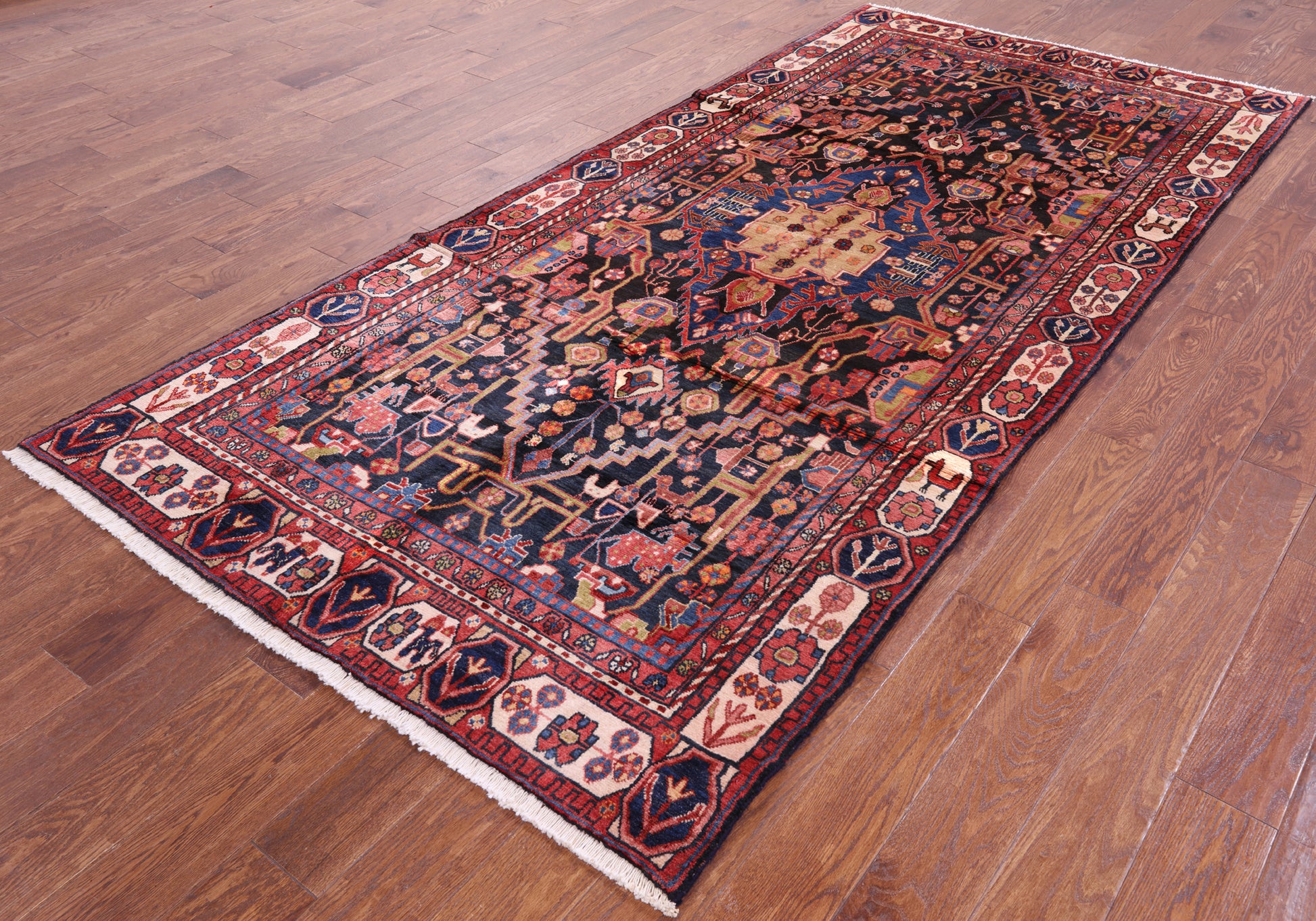 New Persian Nahavand Hand Knotted Rug - 4' 8" X 10' 1" - Golden Nile