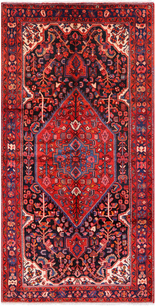 Black New Persian Hamadan Full Pile Wool Rug - 5' 1" X 10' 5" - Golden Nile