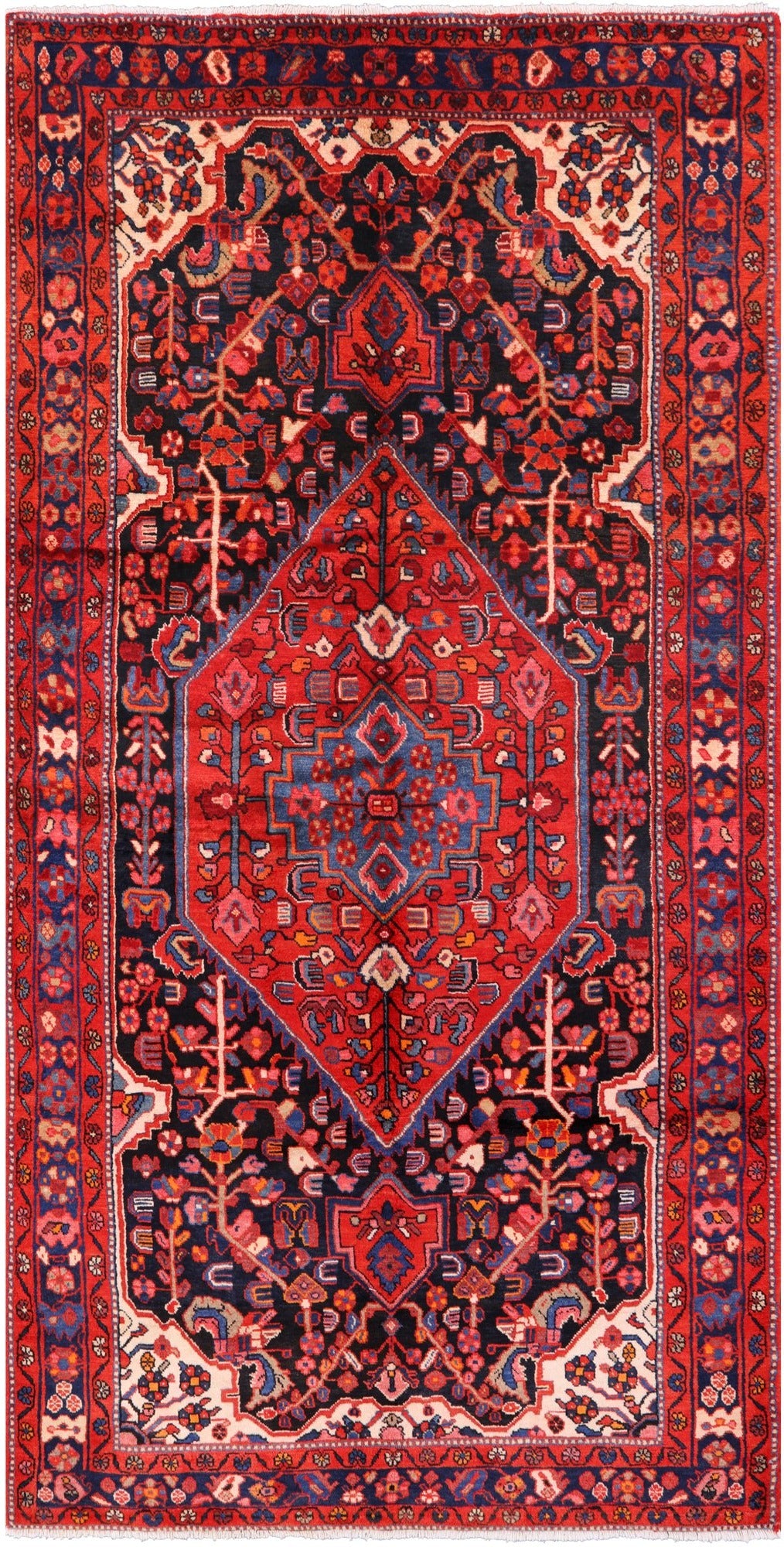 Black New Persian Hamadan Full Pile Wool Rug - 5' 1" X 10' 5" - Golden Nile