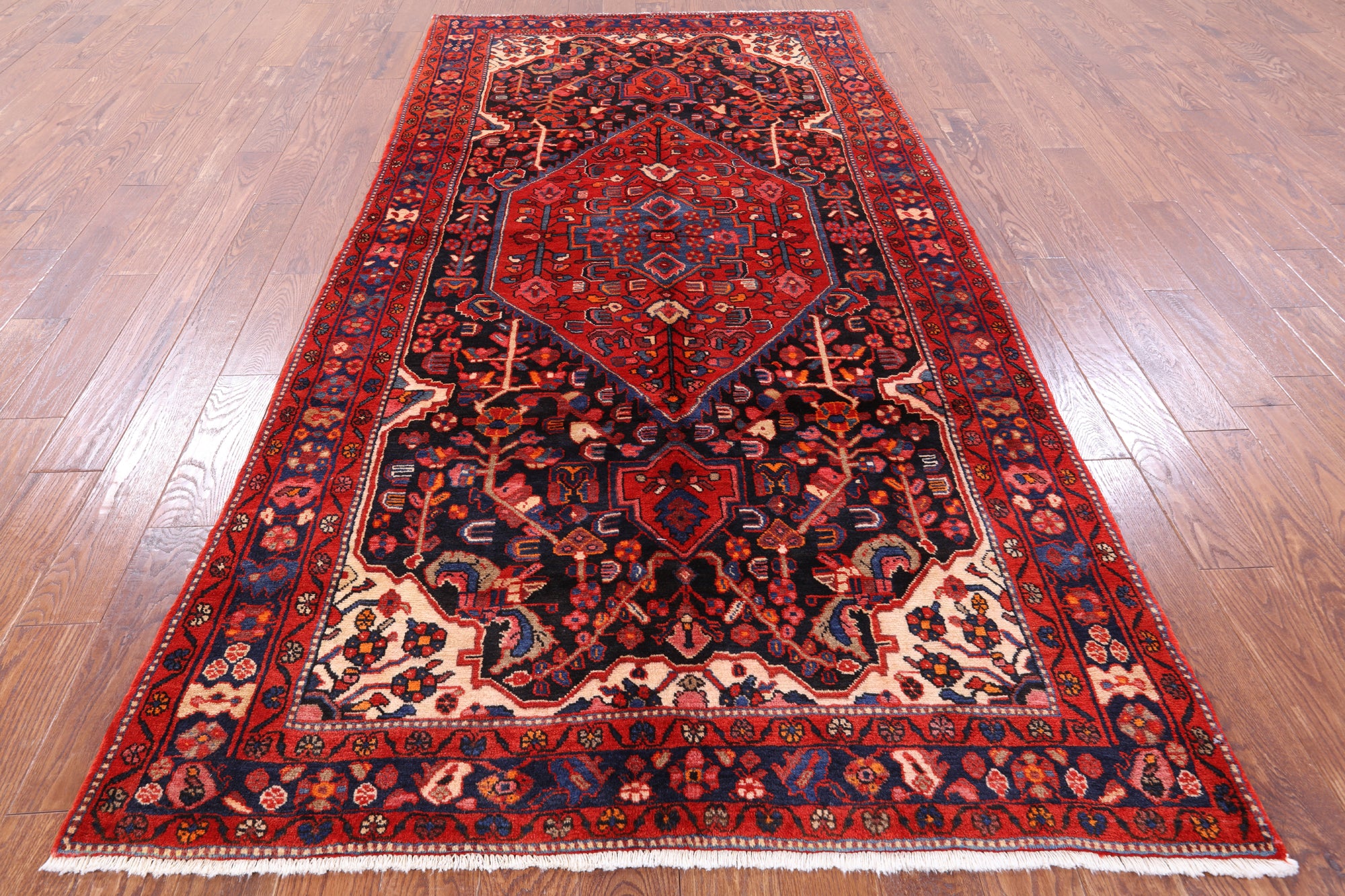 Black New Persian Hamadan Full Pile Wool Rug - 5' 1" X 10' 5" - Golden Nile
