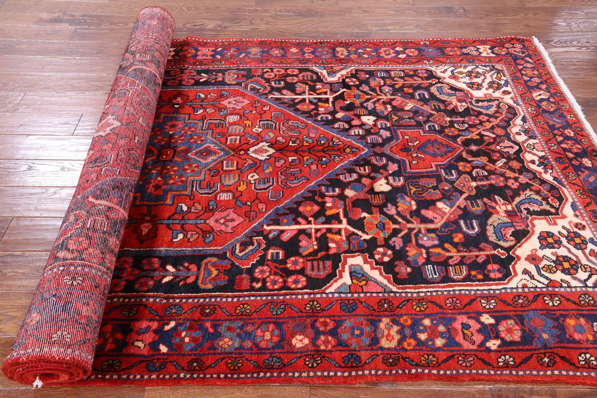 Black New Persian Hamadan Full Pile Wool Rug - 5' 1" X 10' 5" - Golden Nile