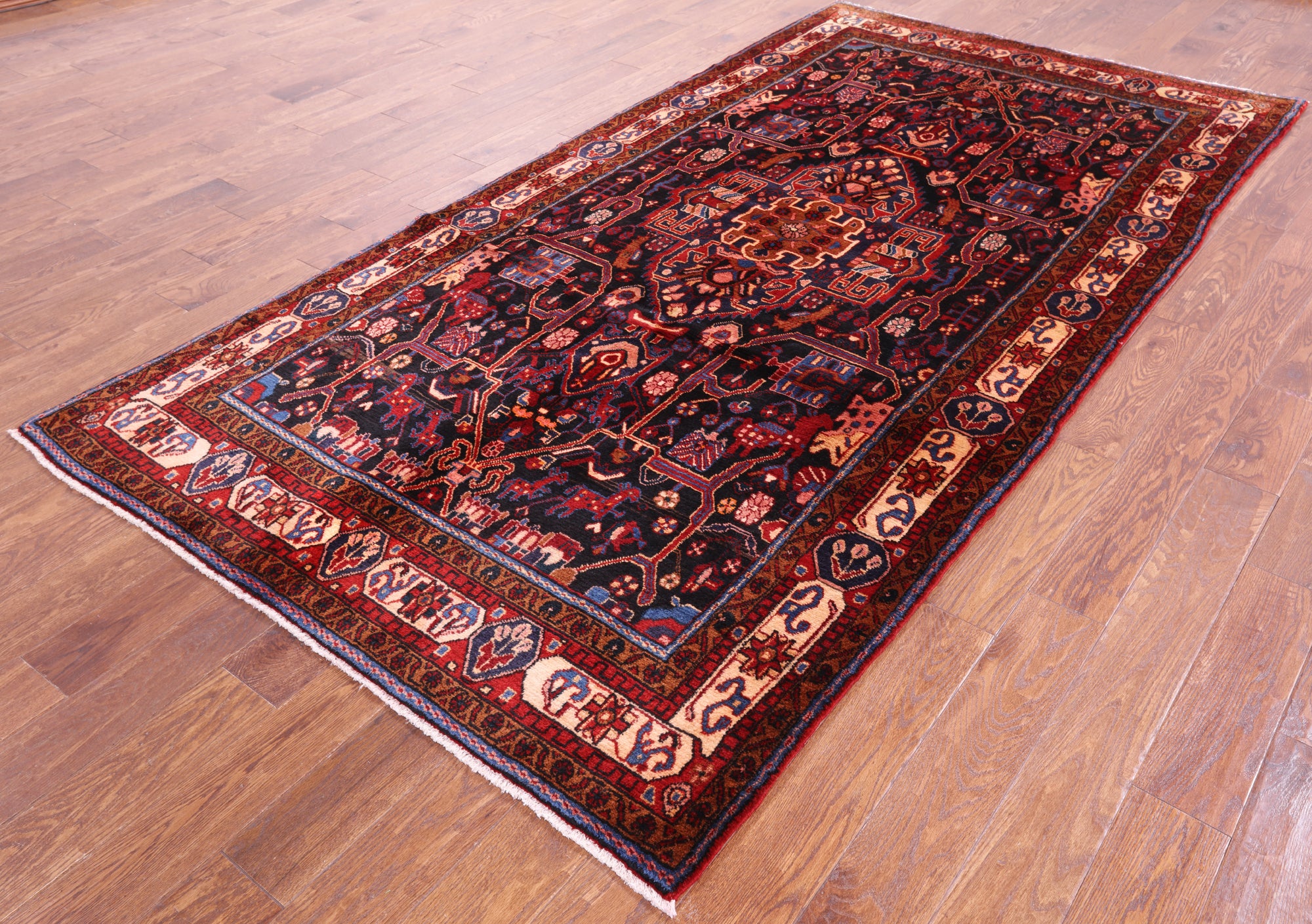 Black Persian Hamadan Hand Knotted Wool Rug - 5' 1" X 10' 5" - Golden Nile