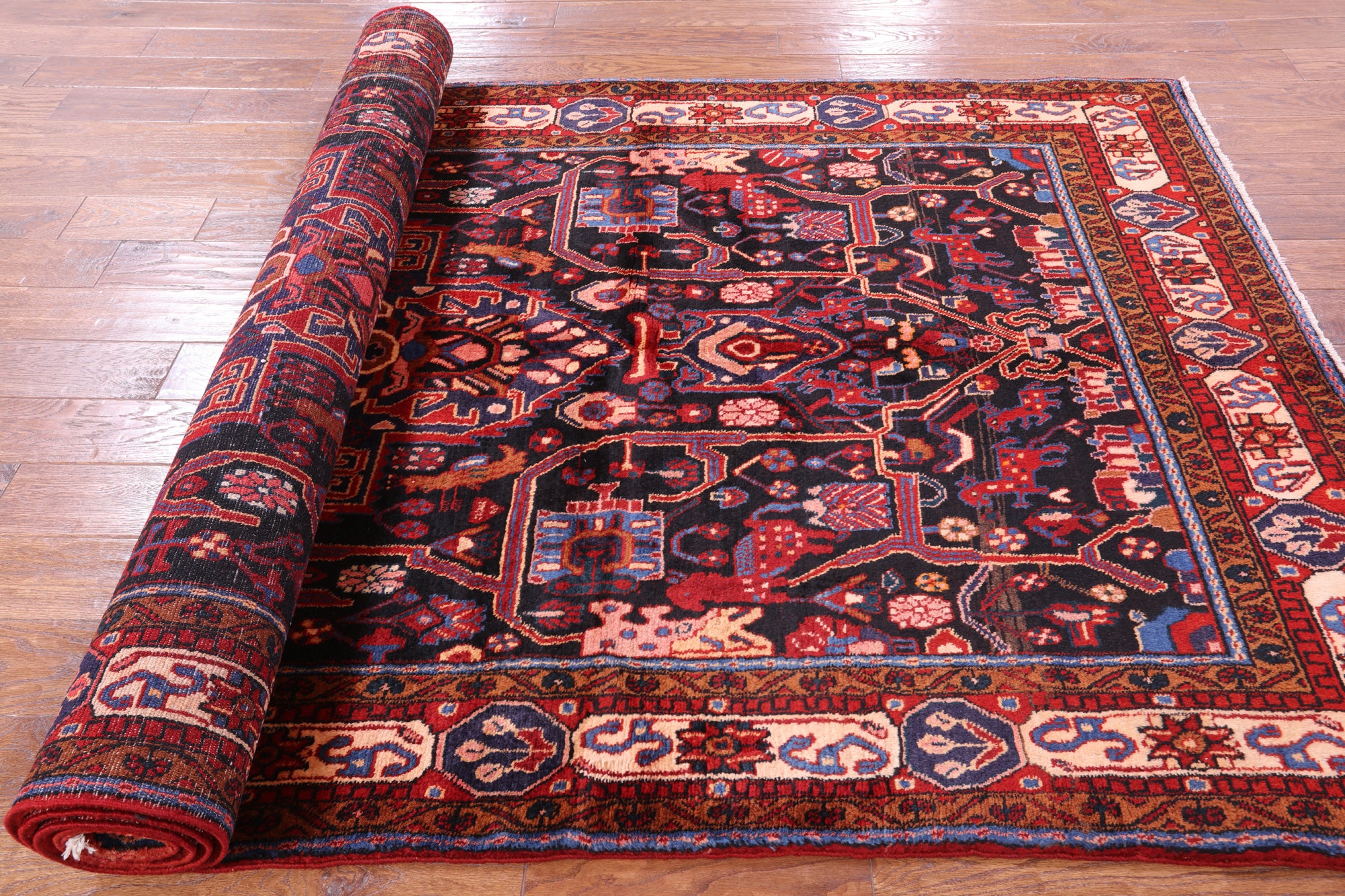 Black Persian Hamadan Hand Knotted Wool Rug - 5' 1" X 10' 5" - Golden Nile