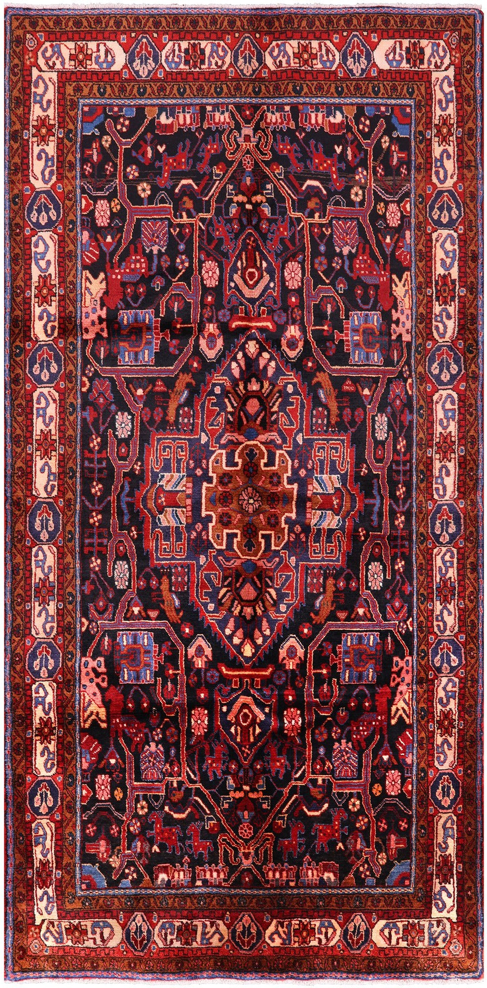 Black Persian Hamadan Hand Knotted Wool Rug - 5' 1" X 10' 5" - Golden Nile