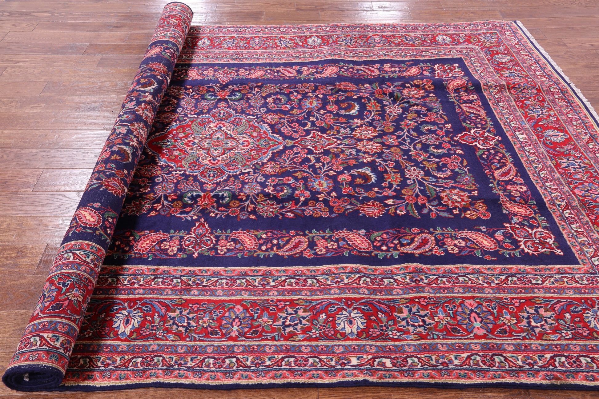 Blue New Authentic Persian Hamadan Hand Knotted Rug - 6' 11" X 10' 10" - Golden Nile