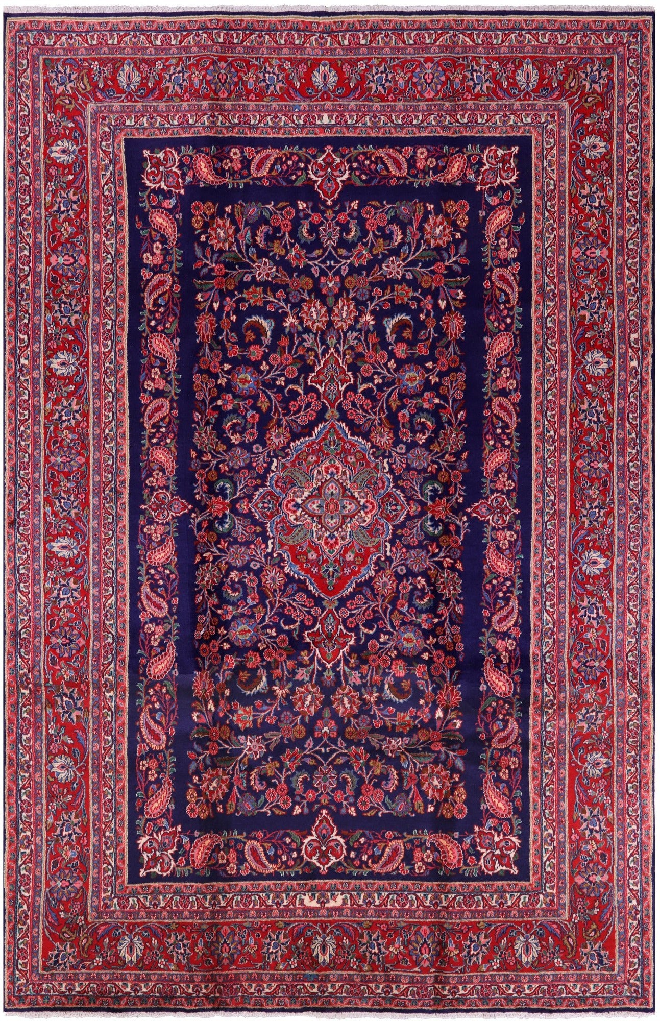 Blue New Authentic Persian Hamadan Hand Knotted Rug - 6' 11" X 10' 10" - Golden Nile