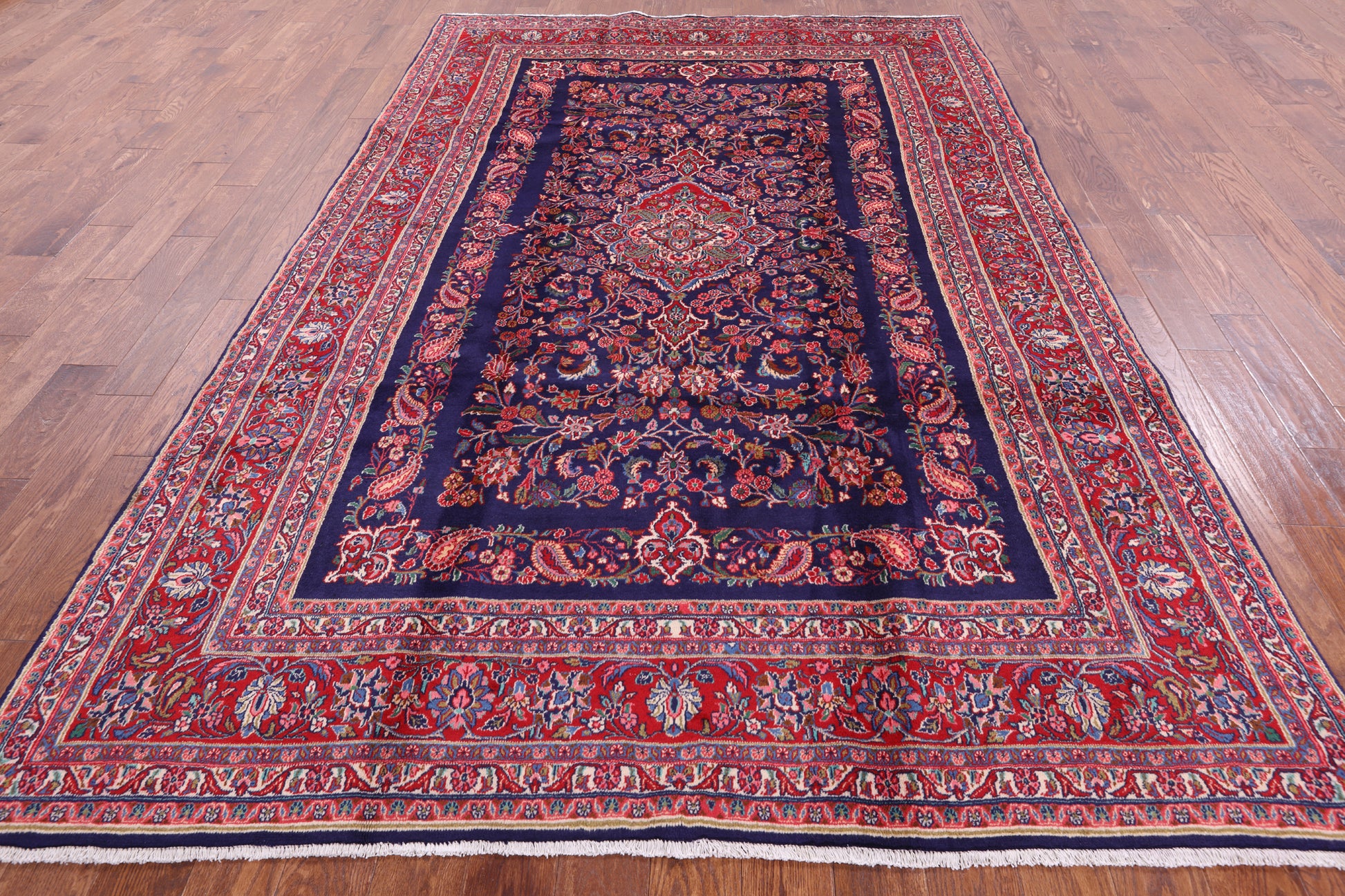 Blue New Authentic Persian Hamadan Hand Knotted Rug - 6' 11" X 10' 10" - Golden Nile