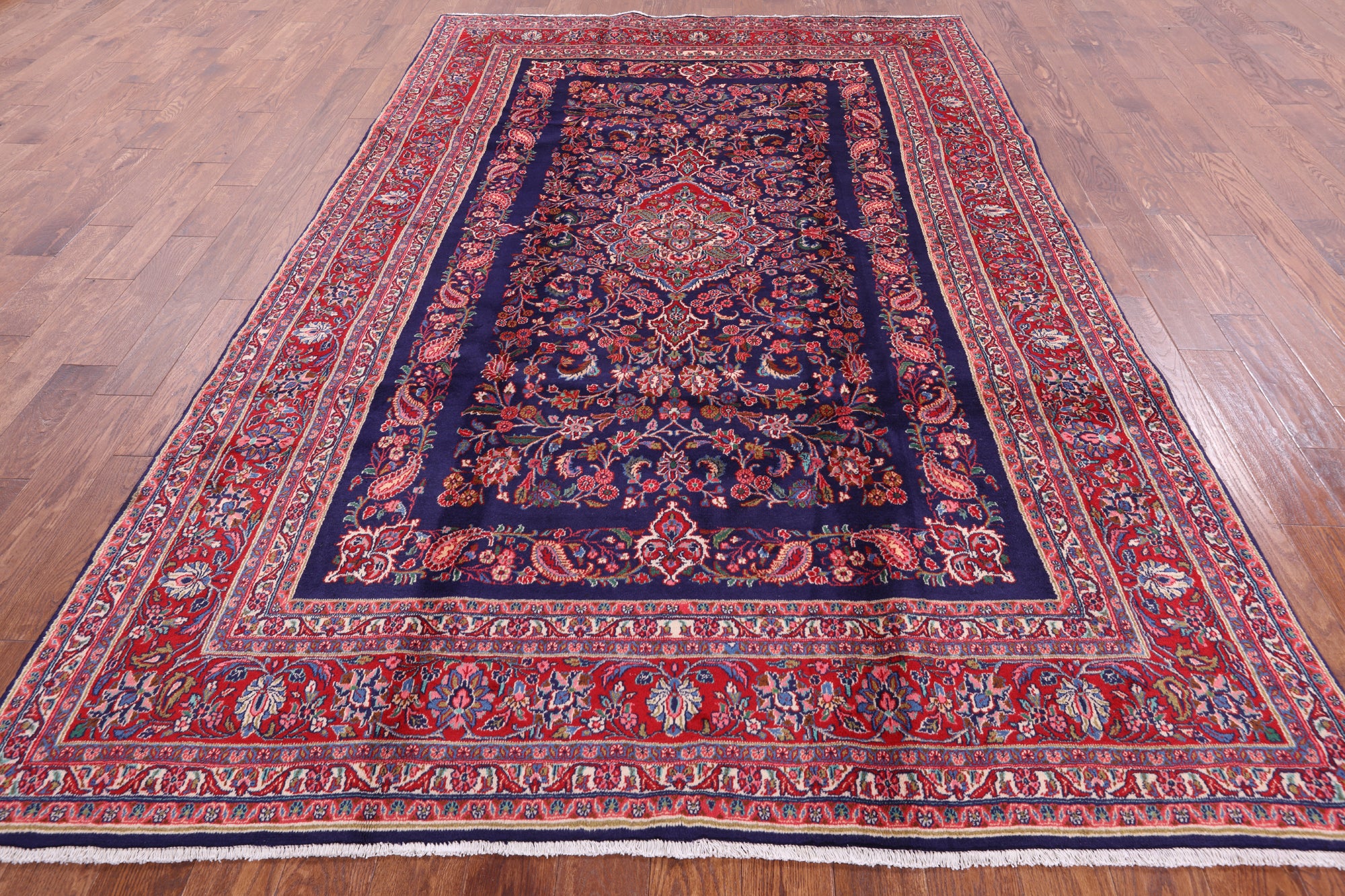 Blue New Authentic Persian Hamadan Hand Knotted Rug - 6' 11" X 10' 10" - Golden Nile