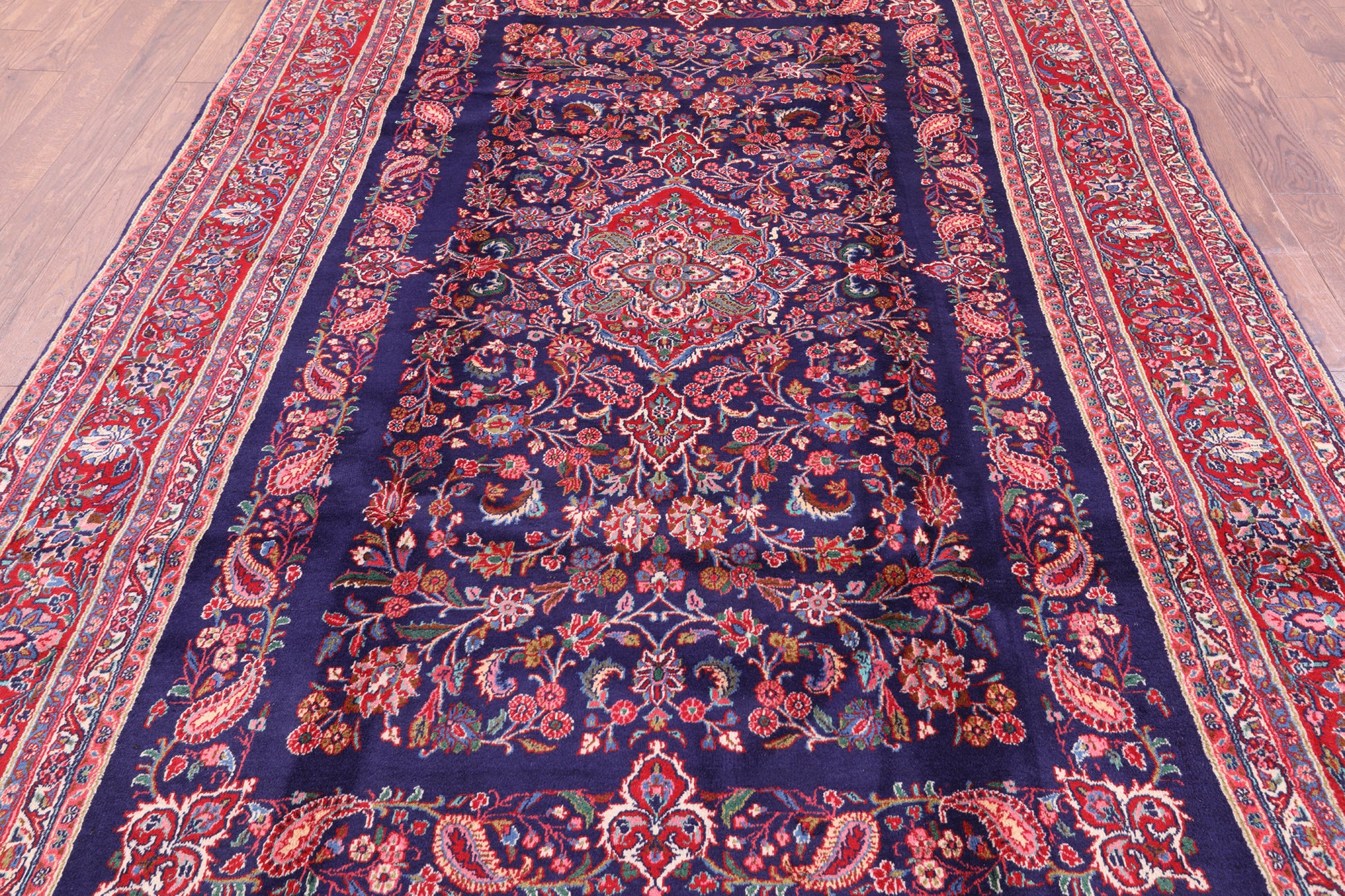 Blue New Authentic Persian Hamadan Hand Knotted Rug - 6' 11" X 10' 10" - Golden Nile