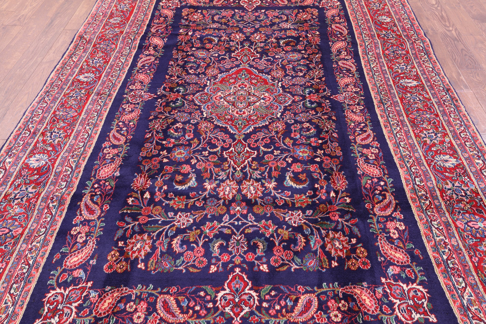 Blue New Authentic Persian Hamadan Hand Knotted Rug - 6' 11" X 10' 10" - Golden Nile